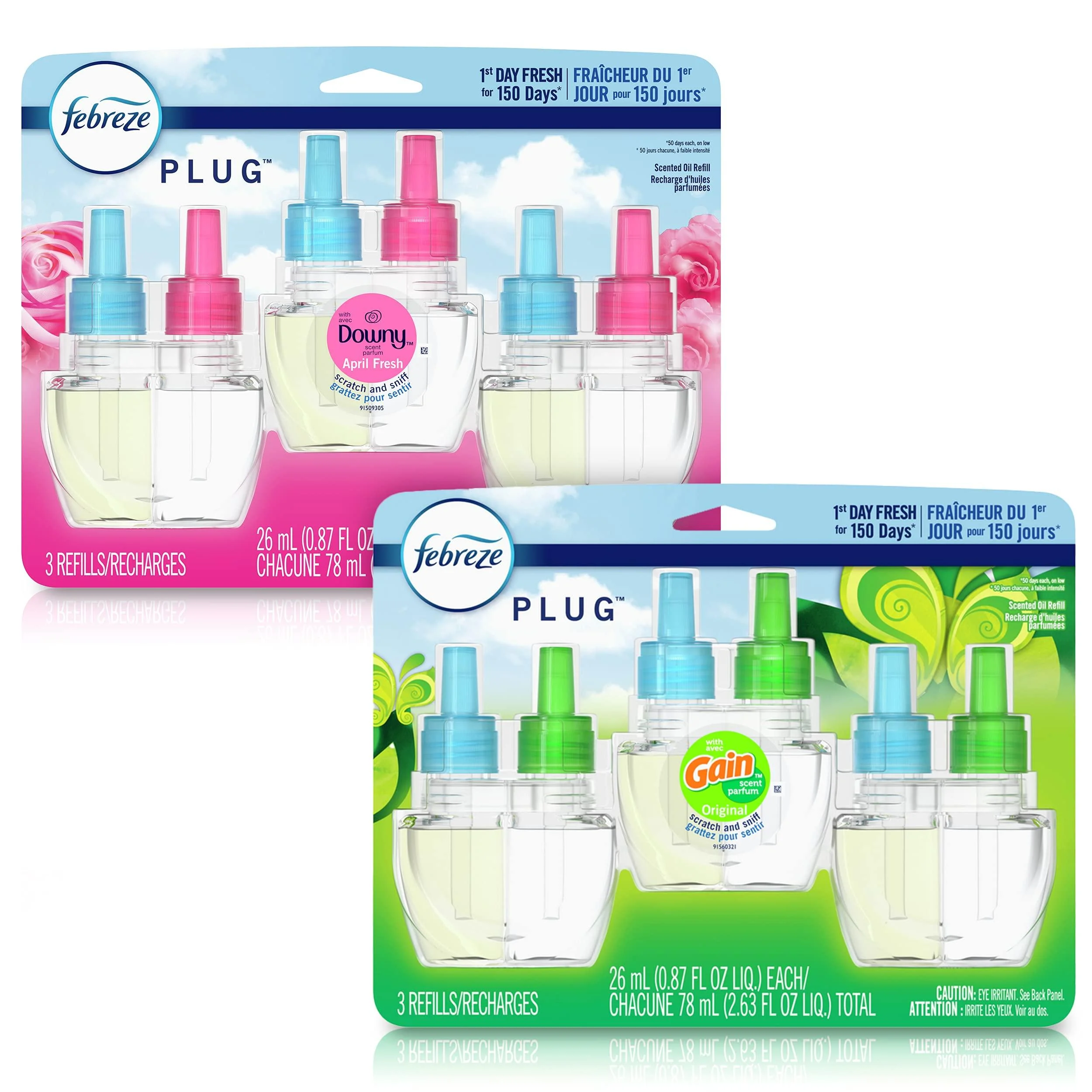 Febreze Plug in Air Fresheners, Downy April Fresh & Gain Original Scent Variety Pack, Odor Eliminator for Strong Odor (6 Refills Total) Gain & Downy Kit