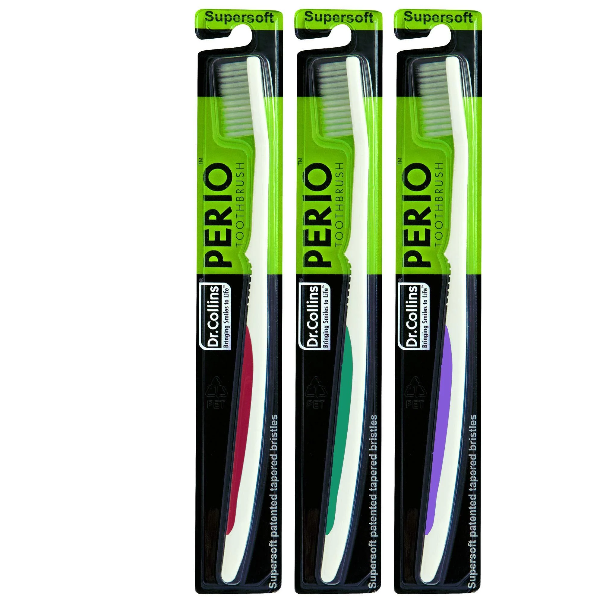 Dr. Collins Perio Toothbrush, (colors vary) 3 Count (Pack of 1) Assorted 3 Count (Pack of 1)