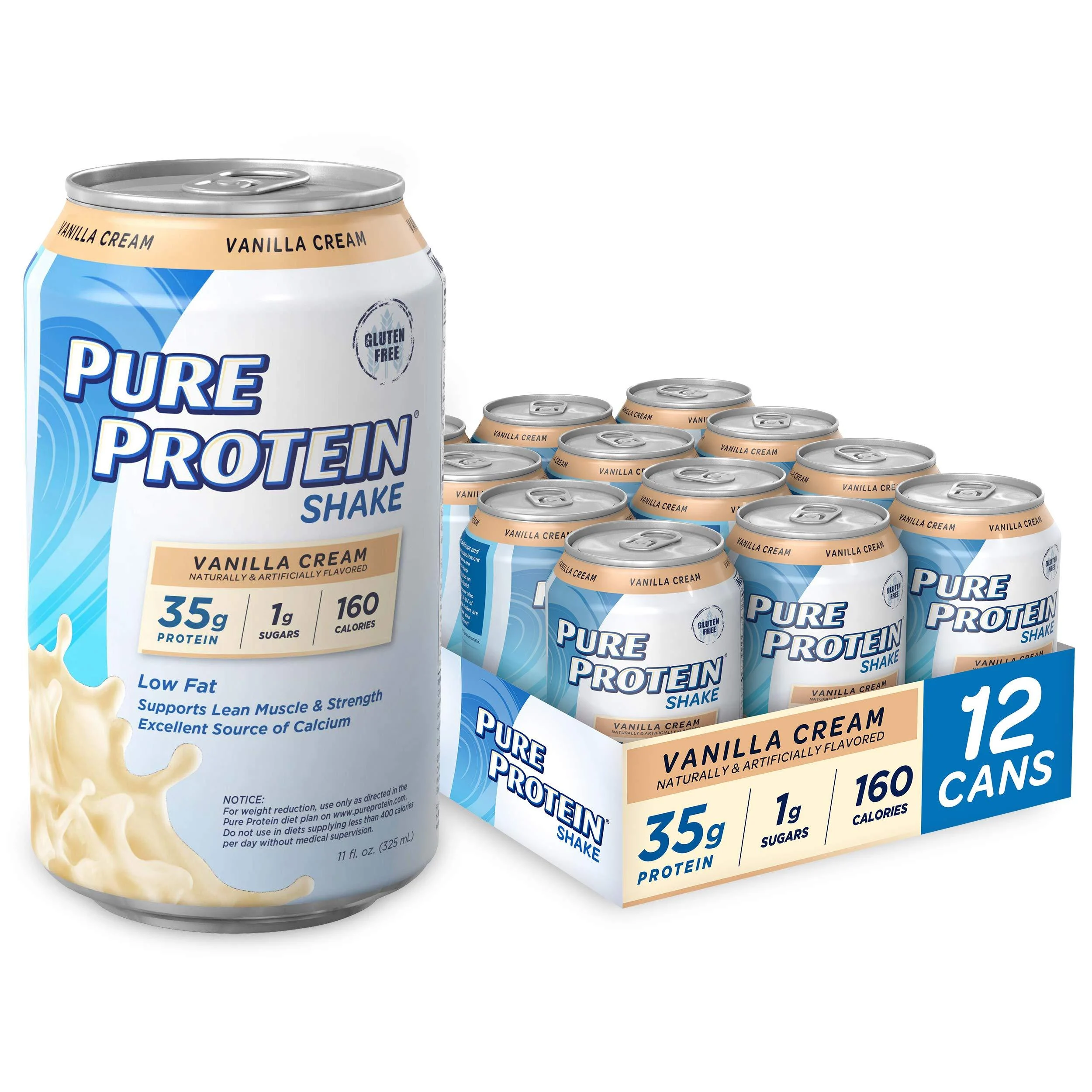 Pure Protein Vanilla Cream Protein Shake | 35g Complete Protein | Ready to Drink and Keto-Friendly | Excellent Source of Calcium | 11oz Cans | 12 Pack