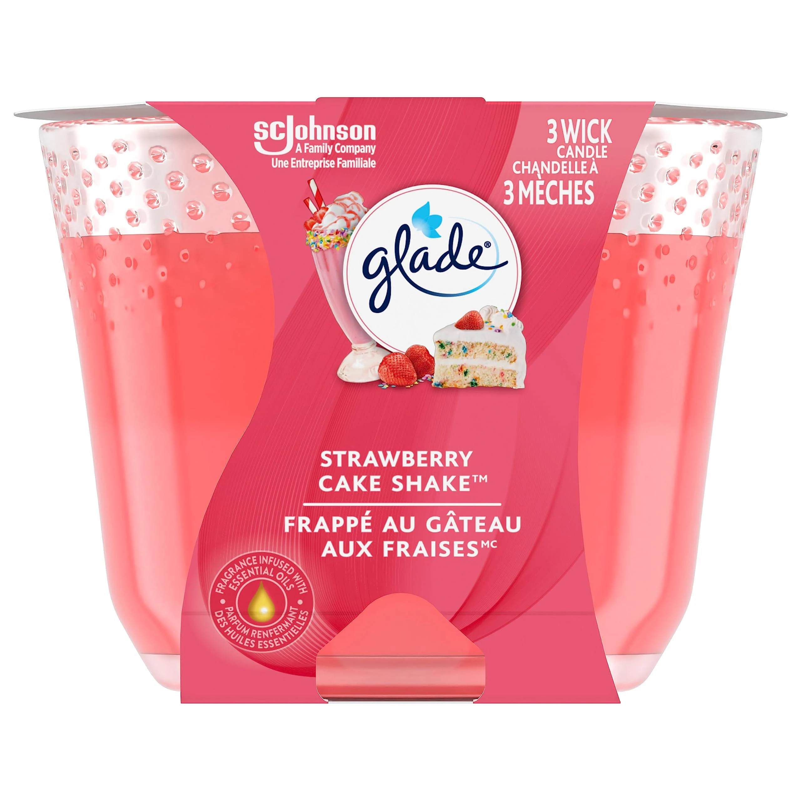 Glade Scented Candle Strawberry Cake Shake Air Freshener Infused with Essential Oils 3-Wick Candle 1 Count