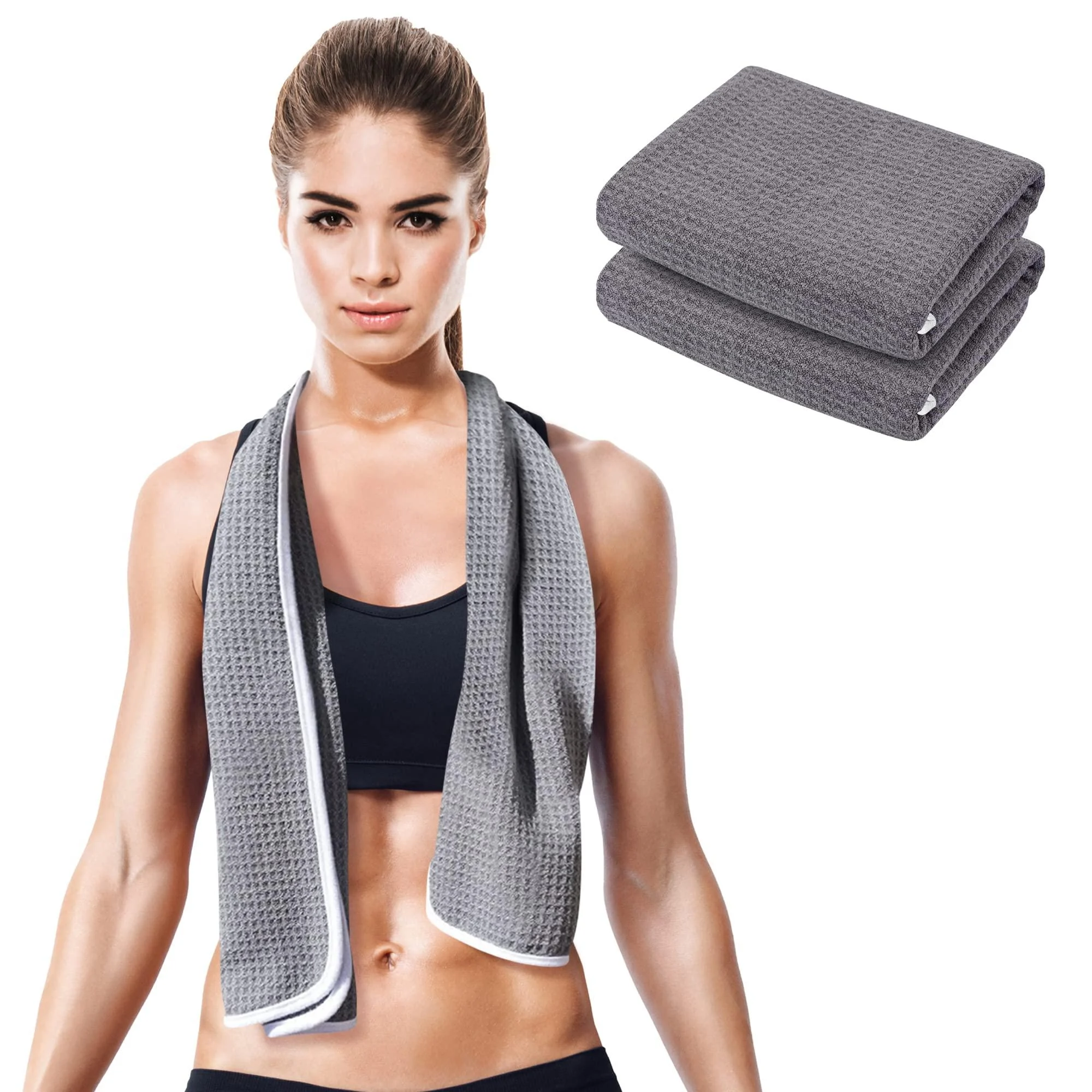 Fitness Gym Towels (2 Pack) for Workout, Sports and Exercise - Soft, Lightweight, Quick-drying, Odor-free - by desired body White