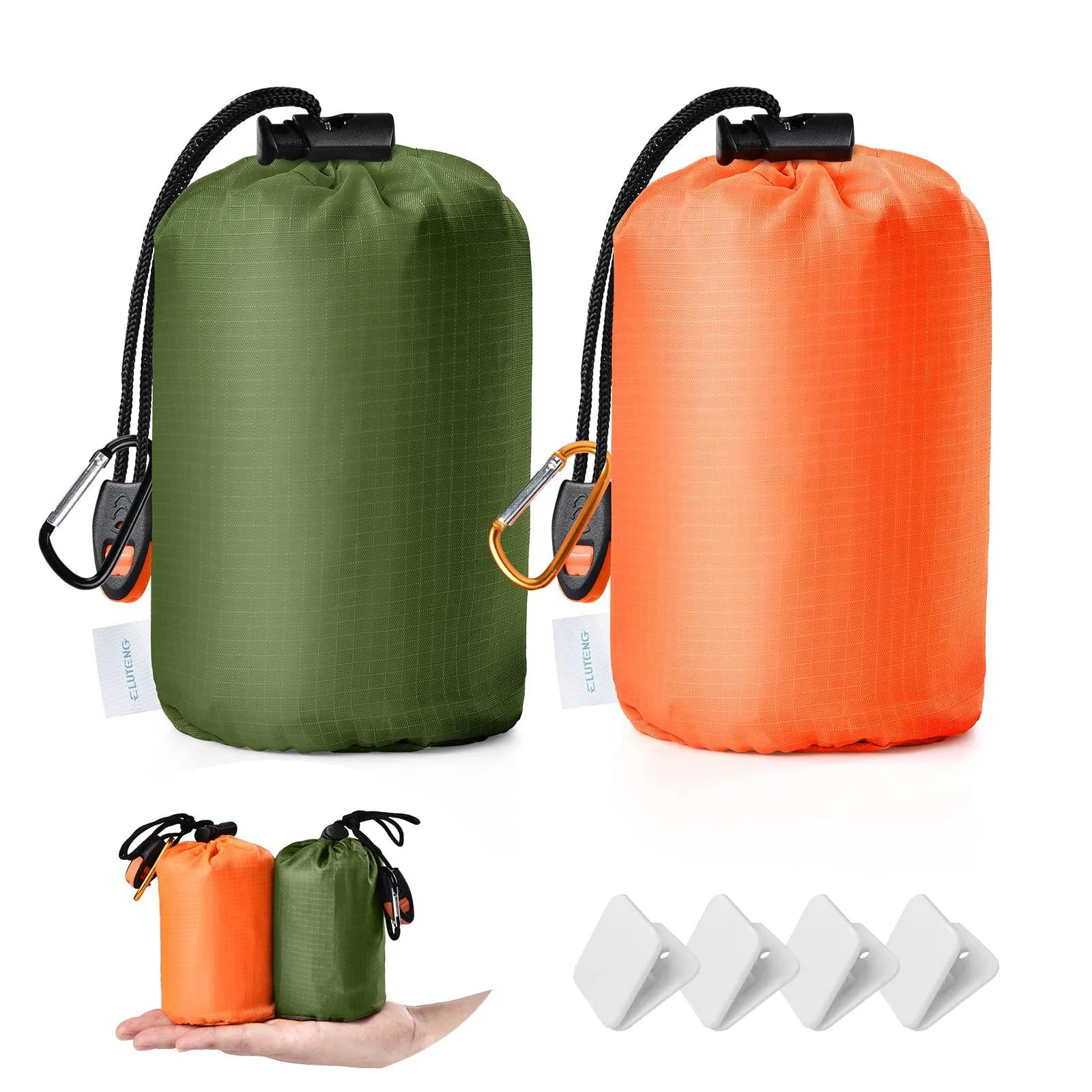 ELUTENG Emergency Sleeping Bag with Whistles 2Pack Waterproof Survival Sleeping Bag Compact Lightweight Thermal Emergency Blankets for Hiking Camping First Aid Kits Outdoor Adventure
