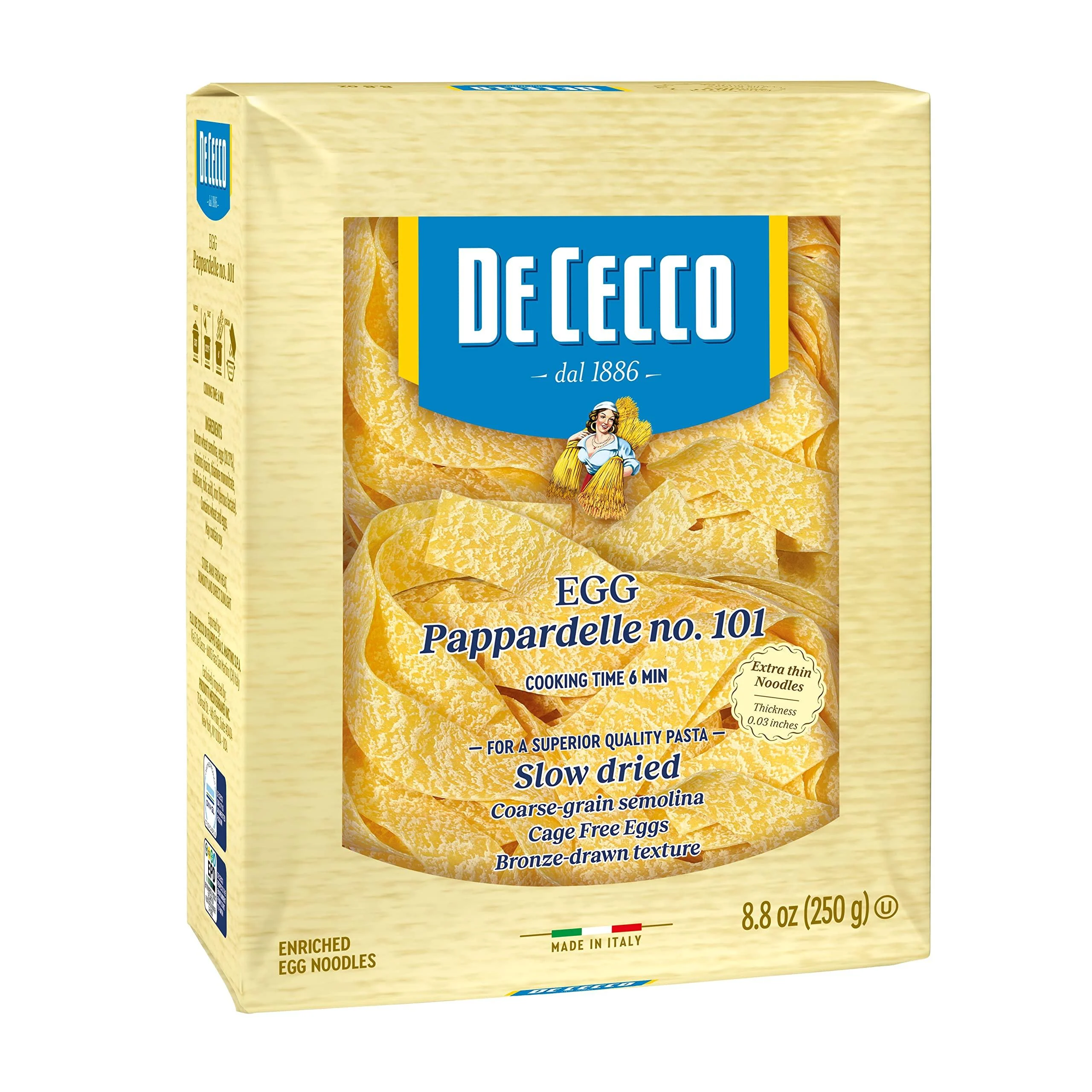 De Cecco Pasta, Egg Pappardelle, 8.8 Ounce Egg Pappardelle - 1 Pack