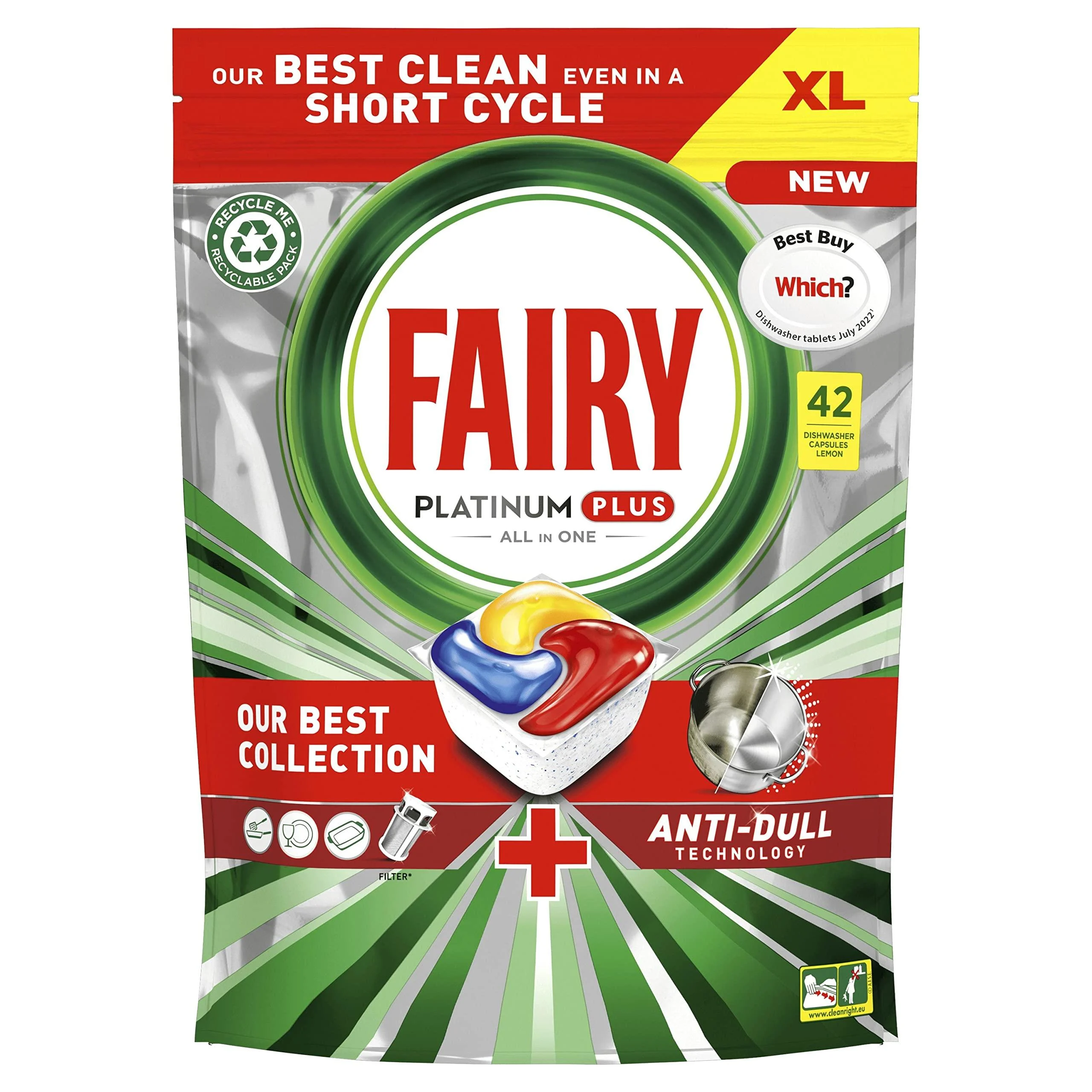 Fairy Platinum Plus All In One Dishwasher Tablets Lemon Pack of 42