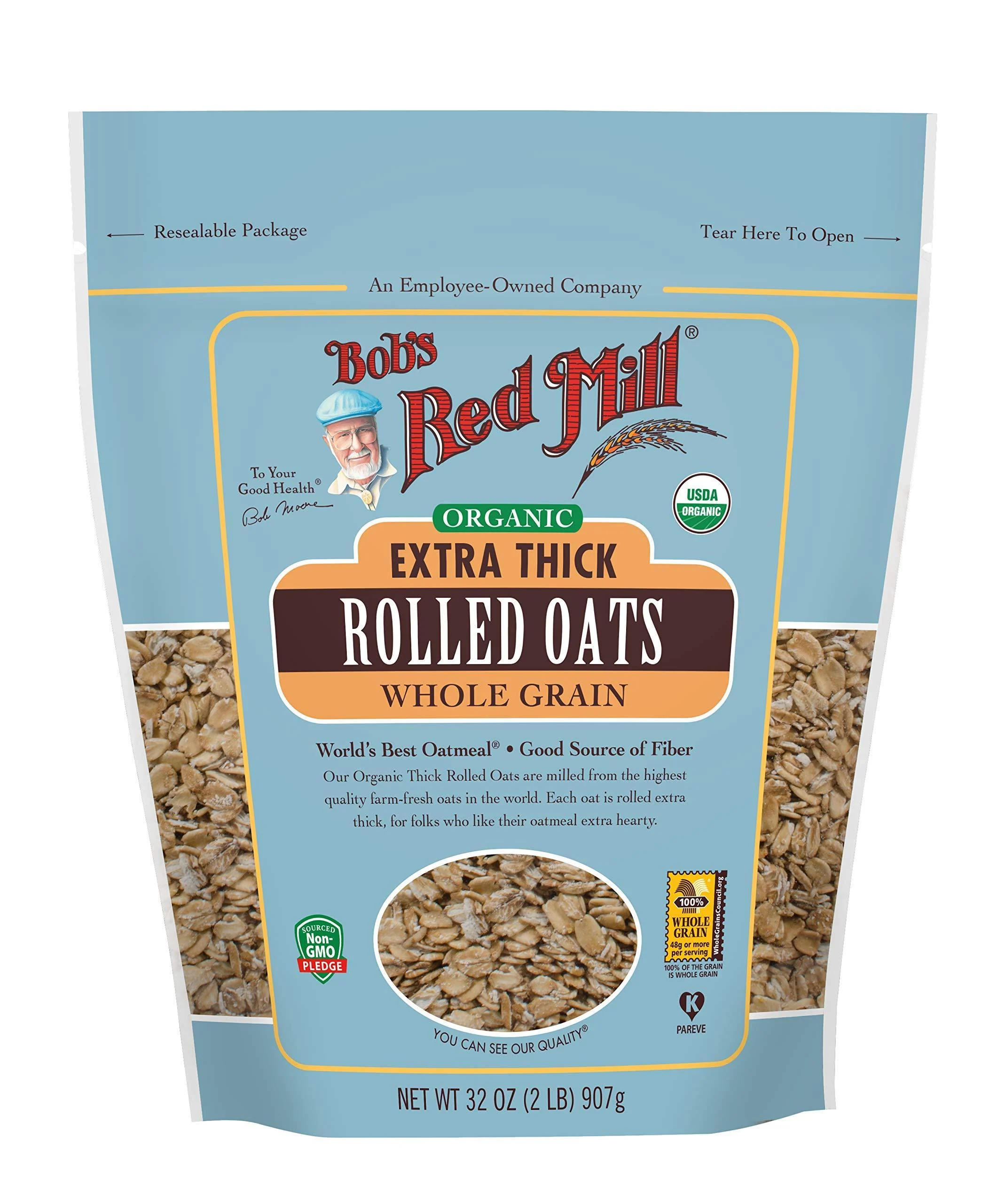 Bob's Red Mill Organic Extra Thick Rolled Oats Whole Grain 32 oz (907 g)