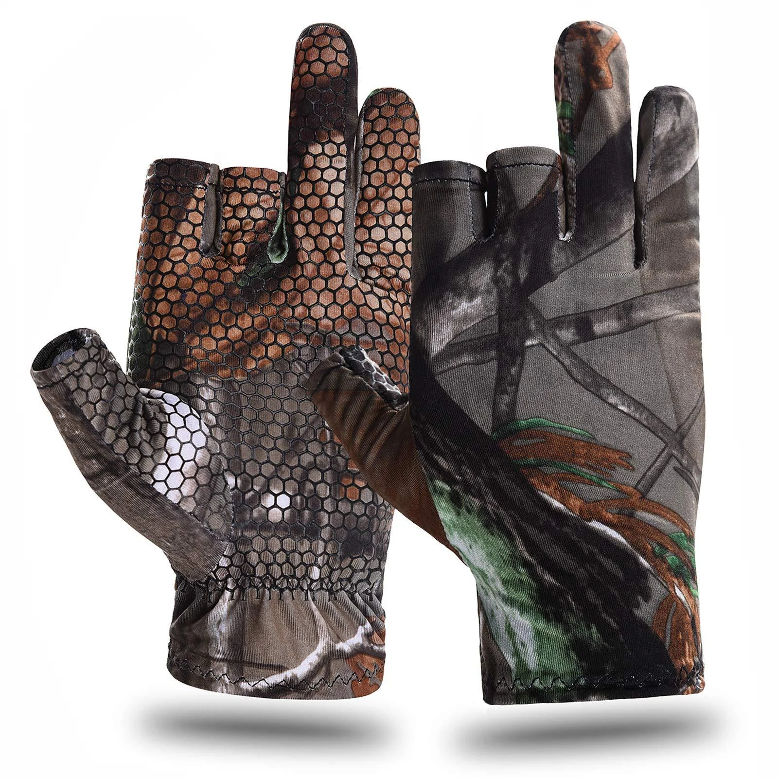 EAmber Camouflage Hunting Gloves Fingerless Gloves Pro Anti-Slip Sun Protection Lightweight Fishing Archery Accessories Hunting Outdoors Medium
