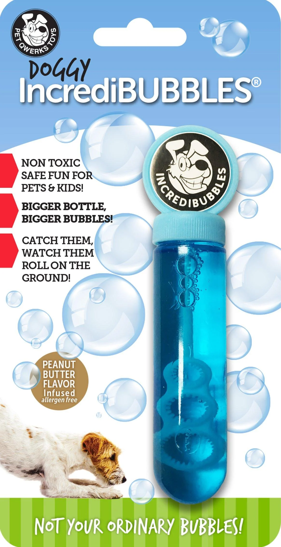 Pet Qwerks Incredibubbles Interactive Pet Toys - Long Lasting Edible Bubbles for Dogs & Cats Peanut Butter 38 ML