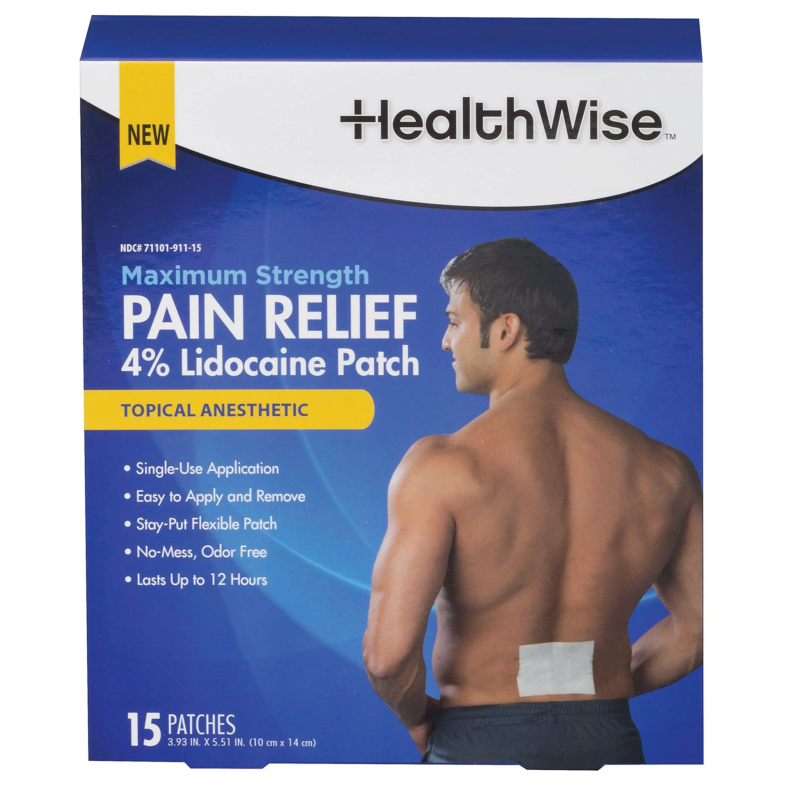 HealthWise Maximum Strength Pain Relief 4% Lidocaine Patch 15 Count White