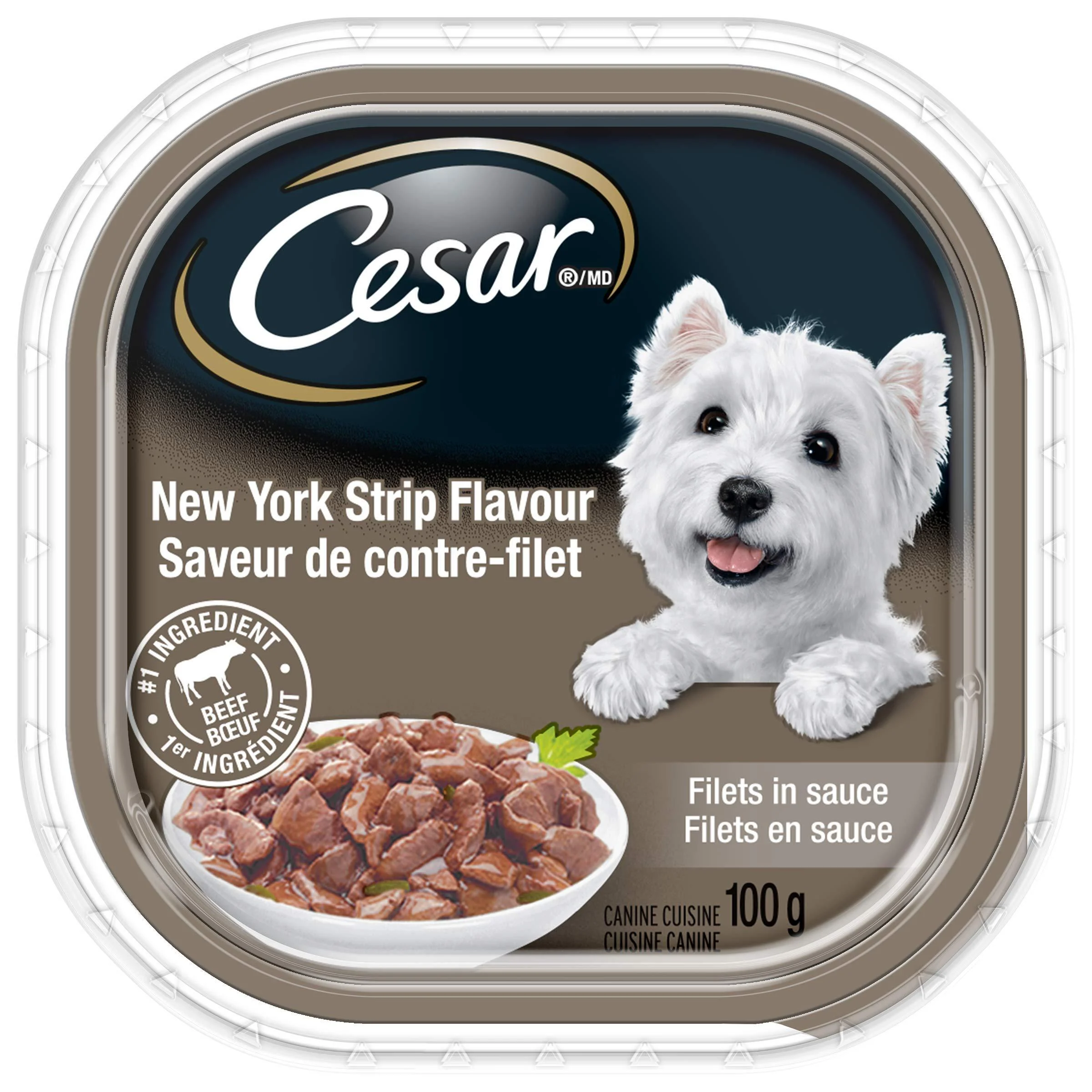 CESAR Filets in Sauce Wet Dog Food - New York Strip 100g (Pack of 24) Tray New York Strip 100 g (Pack of 24)