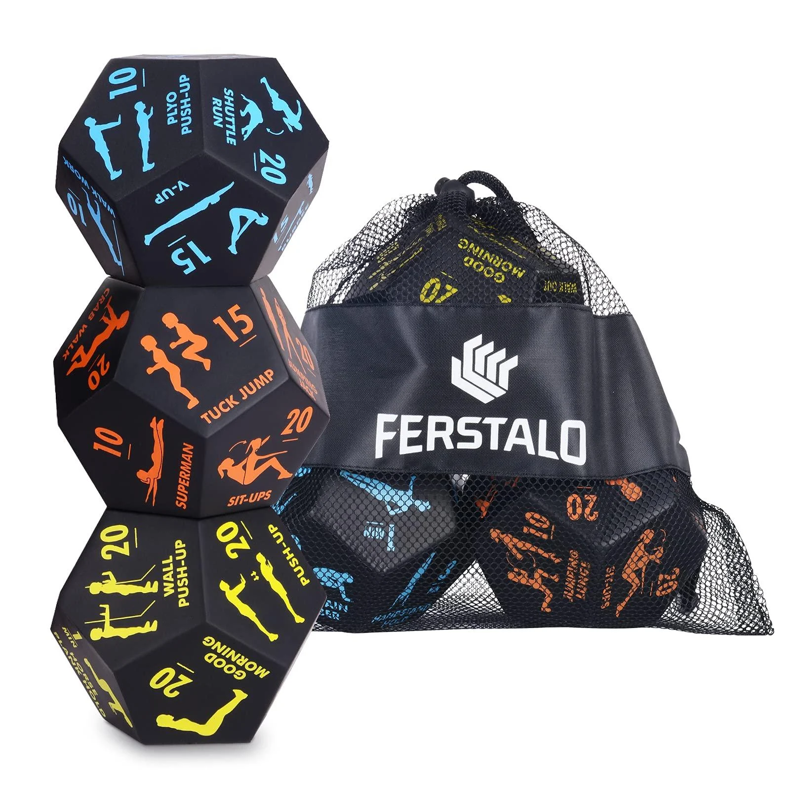 Exercise Dice, for Home Fitness, Workouts, Cardio, 12-Sided Movement Dice Fun Gym Learning Game for Fitness & Exercise Classes , with Exercise Illustration Booklet (3pcs) Black