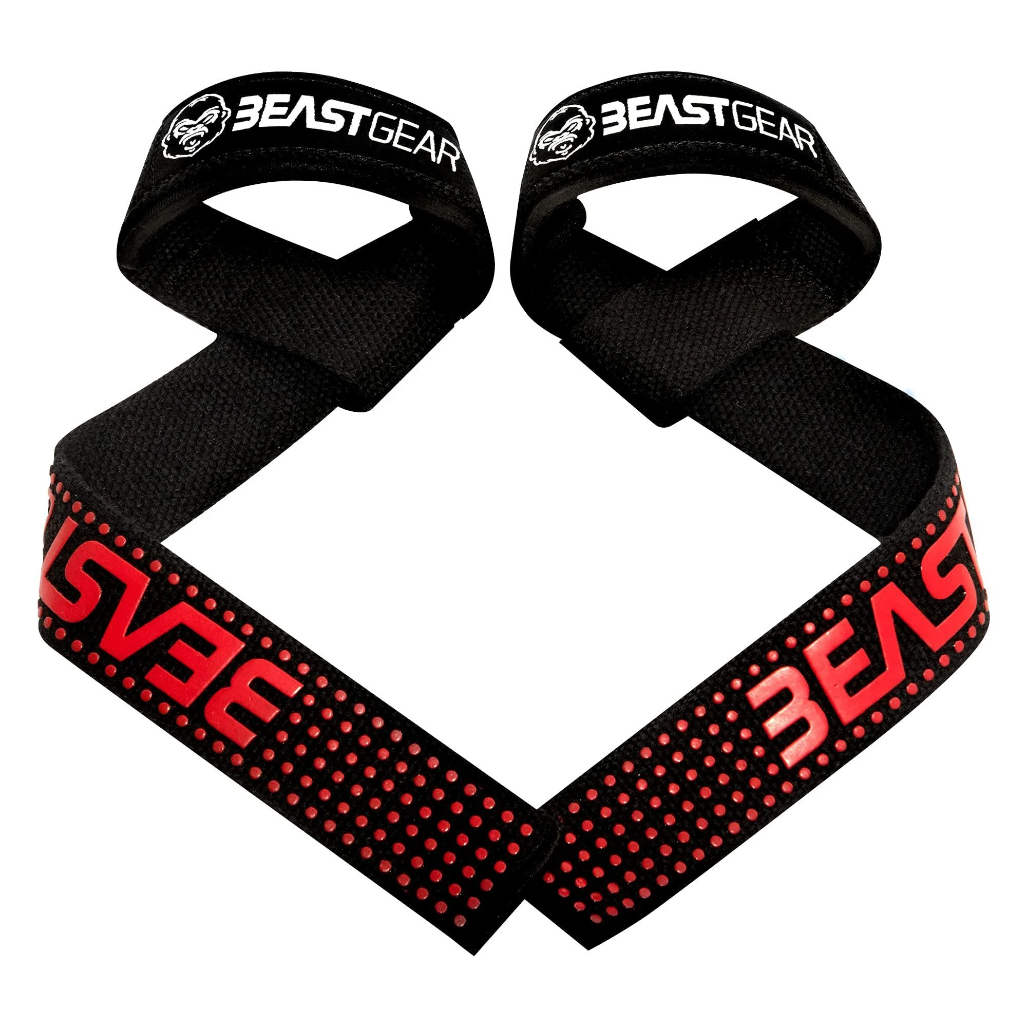 Beast Gear Train Aids for strength training and bodybuilding (2 Set) - Extra strong lifting straps with gel -knobs as a grip help for women men - optimal length 57cm