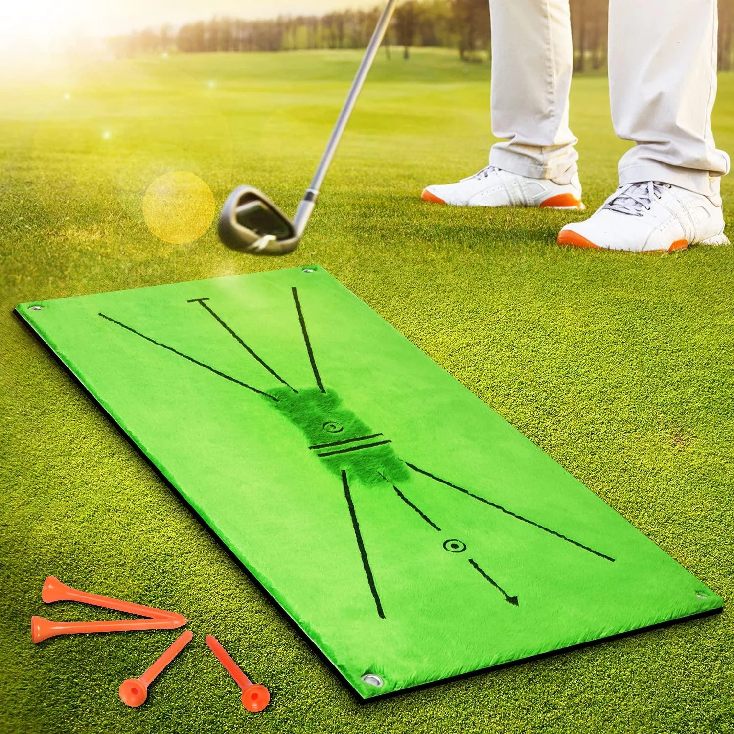BNT Golf Training Mat, Swing Detection Batting, Analysis & Correct Your Swing Path, or Golf Hitting Mat, Turf Golf Mat with Shock Absorbent Rubber Soft Base, Golf Practice Grass Mat for Indoor/Outdoor New style with fixing holes