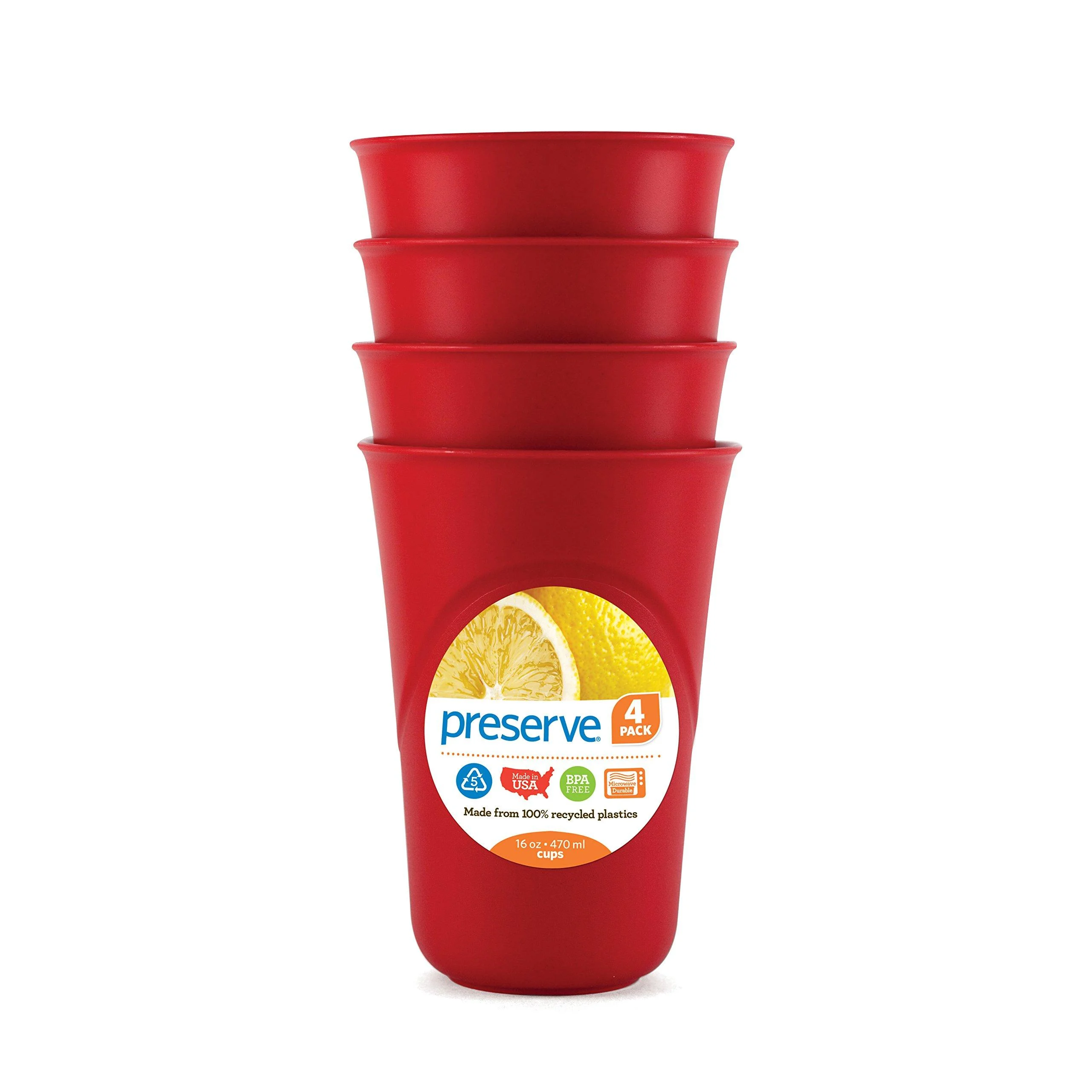 Preserve Everyday 16 Ounce Cups, Set of 4, Pepper Red - Preseve