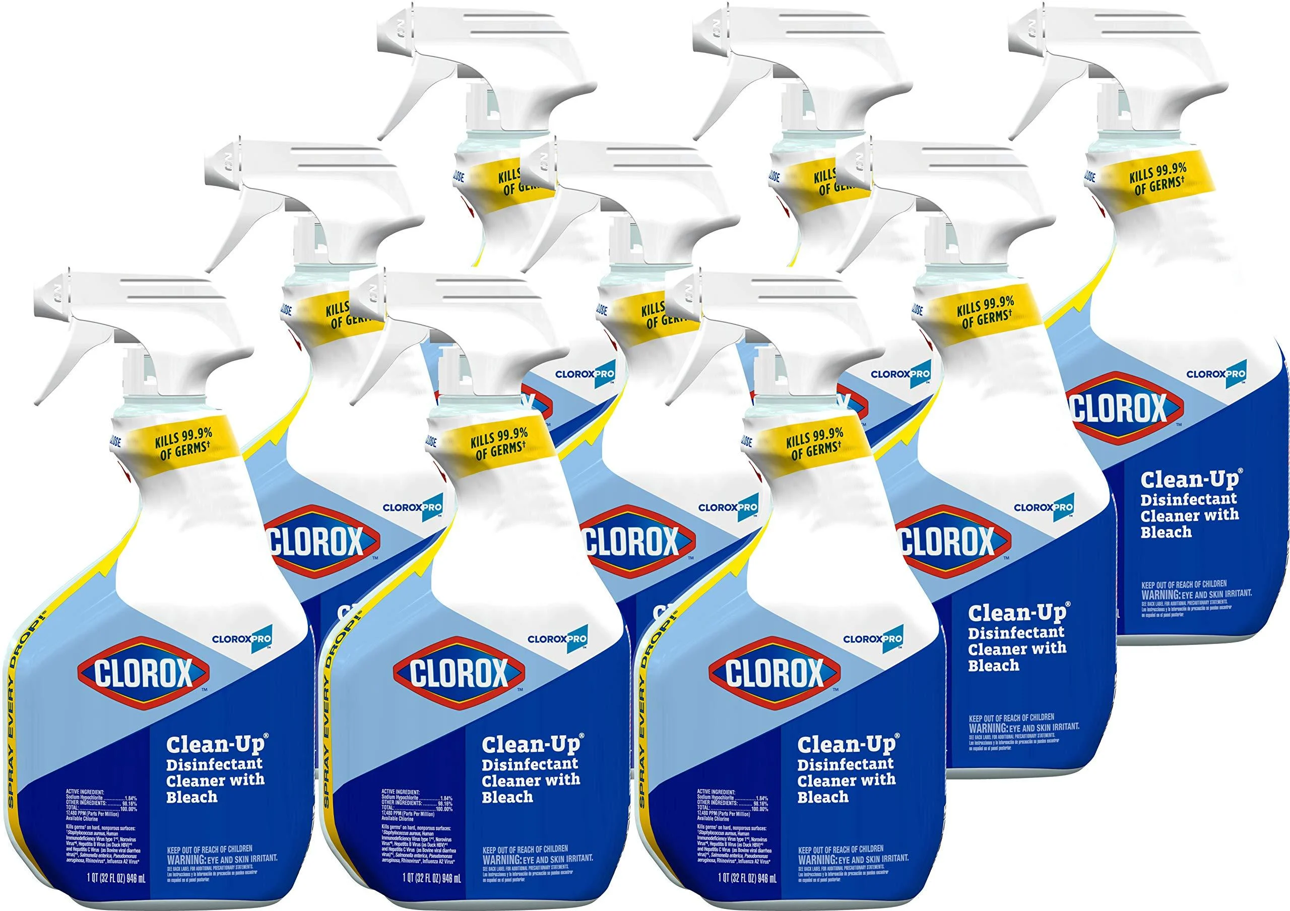 CLOROXPRO Commercial Solutions CLOROXPRO Clean-Up All Purpose Cleaner with Bleach - Original, 32 Ounce Spray Bottle, 9 Bottles/Case (35417)