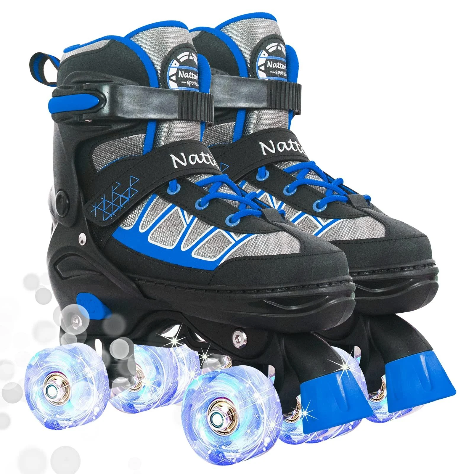 Nattork Kids Roller Skates for Boys & Girls , 4 Size Adjustable Rollerskates with Light Up Wheels for Teens Beginners Outdoor Sports, Best Birthday Gift for Toddler Blue Large 4Y-7Y