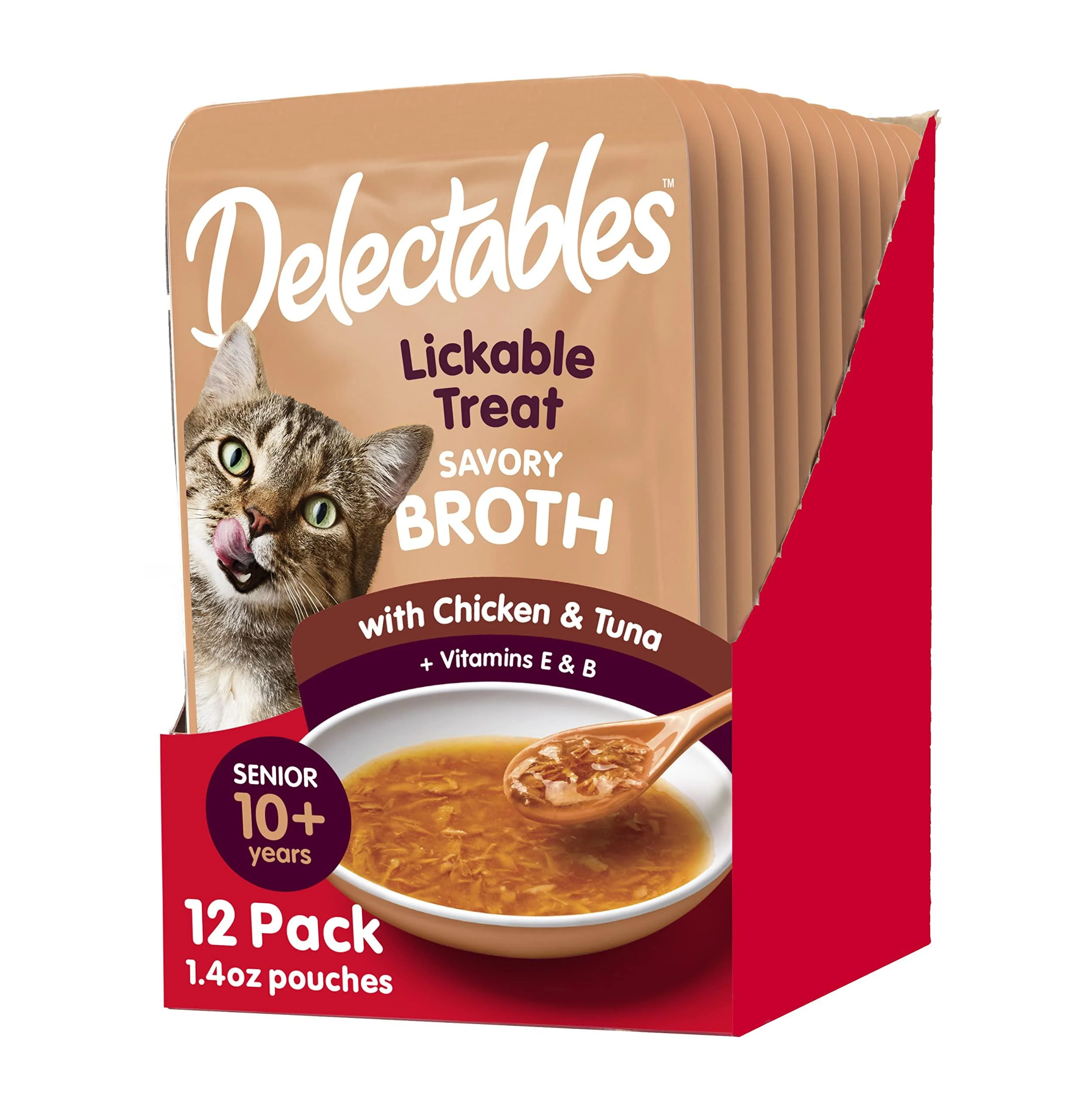 Hartz Delectables Savory Broths Lickable Wet Cat Treats for Adult & Senior Cats, Multiple Flavors Senior 10+ Chicken & Tuna 12 Count