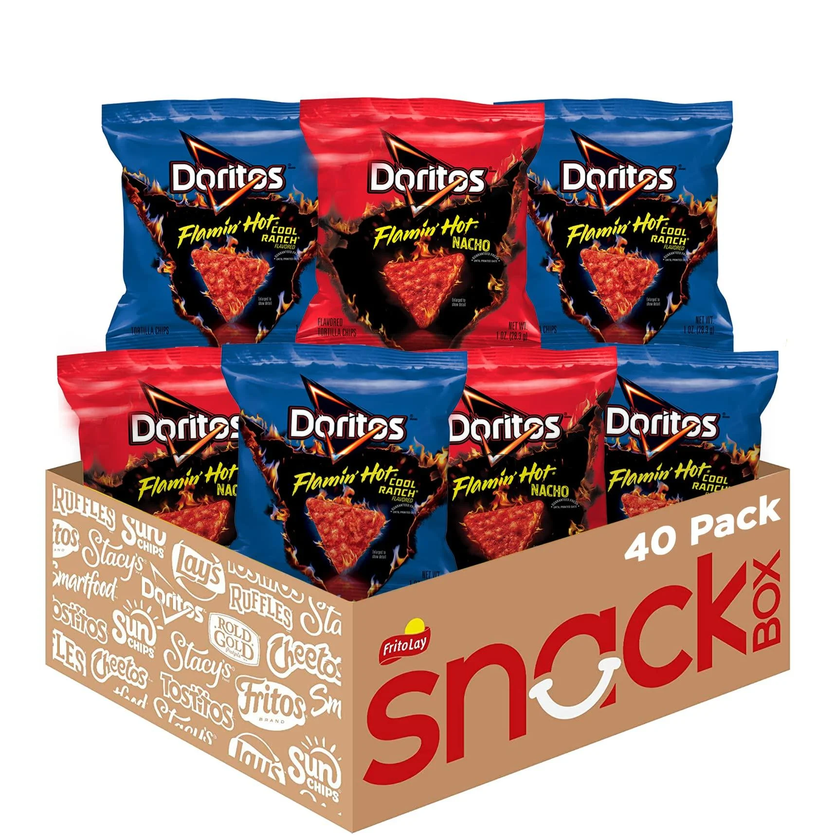 Doritos Flamin Hot Nacho and Flamin' Hot Cool Ranch Variety Pack, 1oz Bags (40 Pack) Flamin' Hot & Cool Ranch