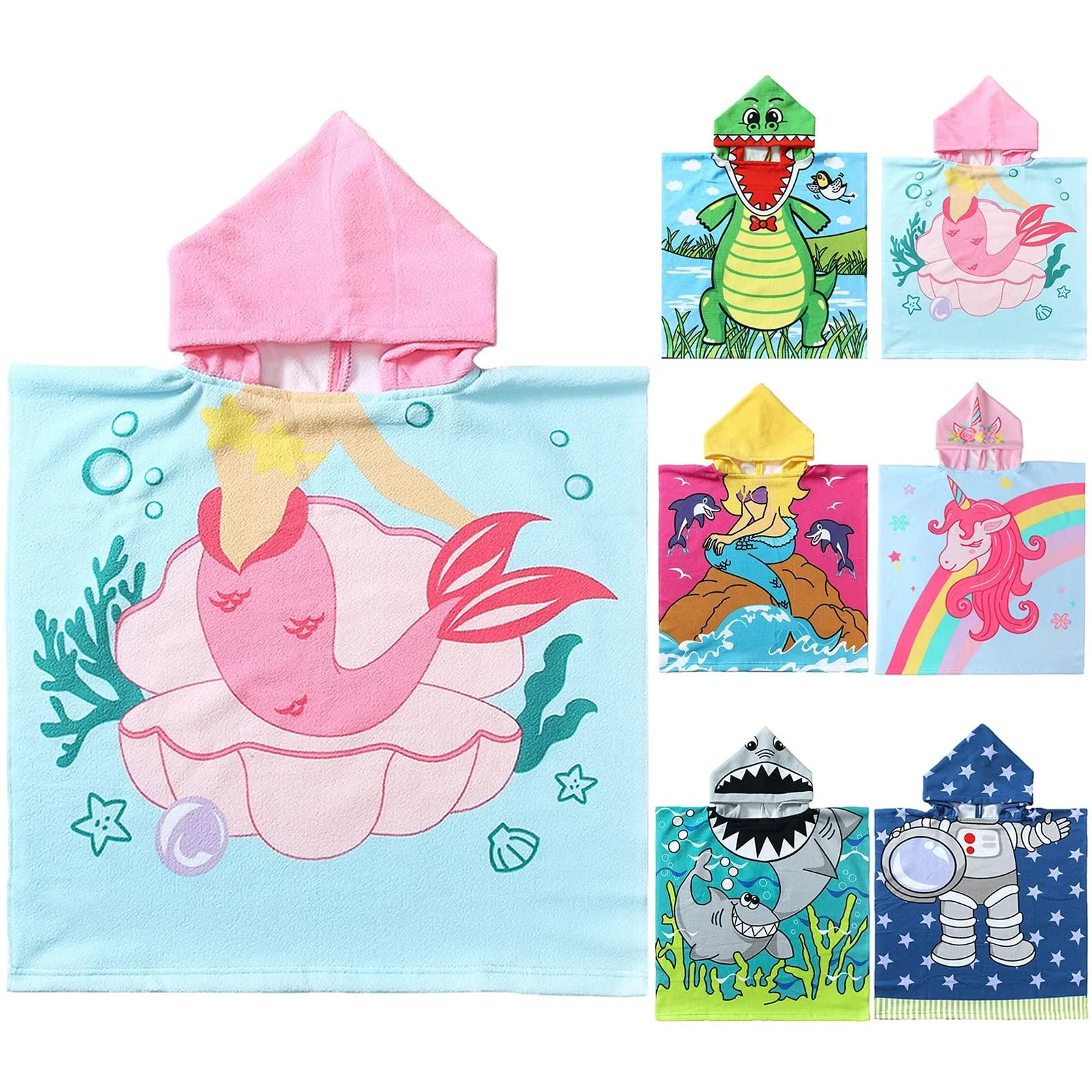 NovForth Kids Beach Towel for Boys Girls, Mermaid Hooded Bath Towel Wrap, Toddler Pool Towel with Hood 24"X24" (1-6 years kids) Pink Mermaid