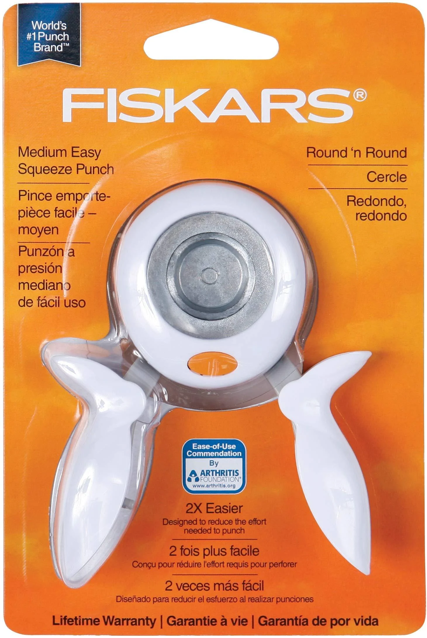 Fiskars 174360-1001 Medium Circle Squeeze Punch 1 Inch White Navy Blue