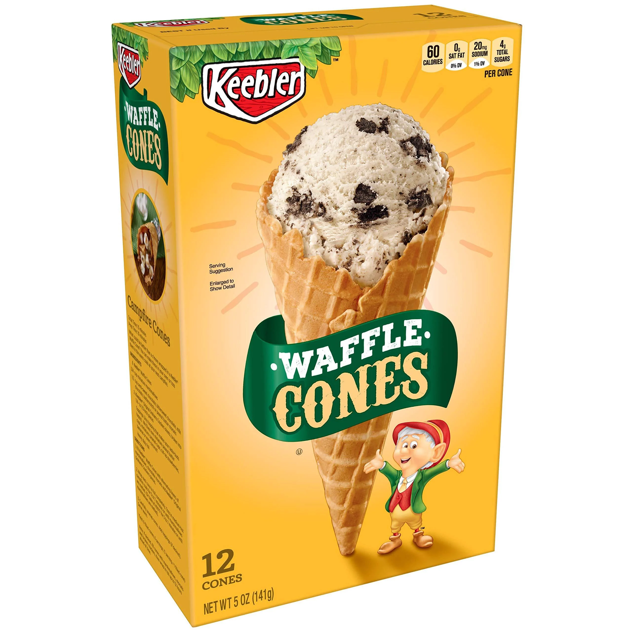 Keebler Ice Cream Cones, Waffle, 12 Count Box, 5 Ounce 5 Ounce (Pack of 12)