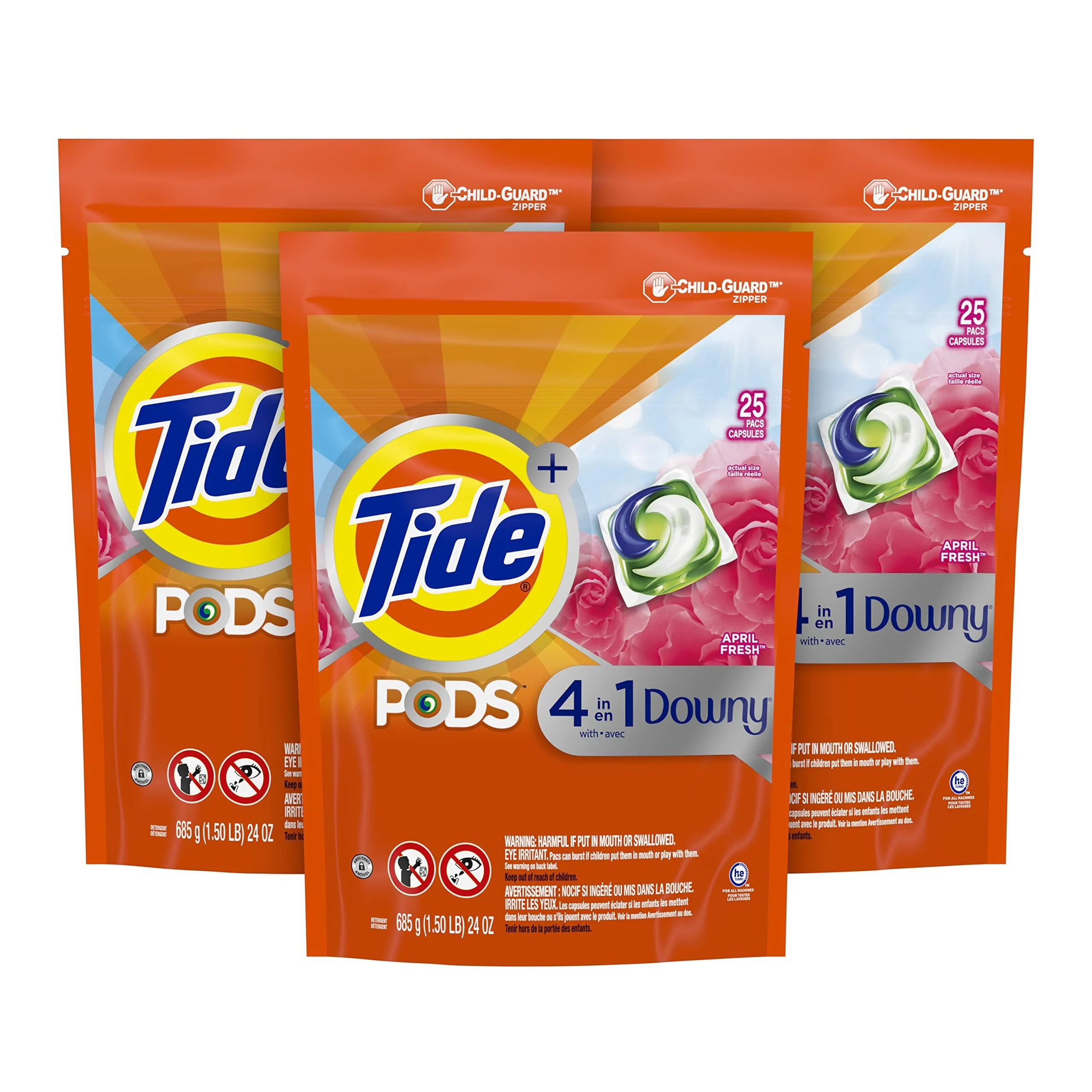 Tide PODS with Downy, Laundry Detergent Soap Pods, April Fresh, 3 Bag Value Pack, 75 count