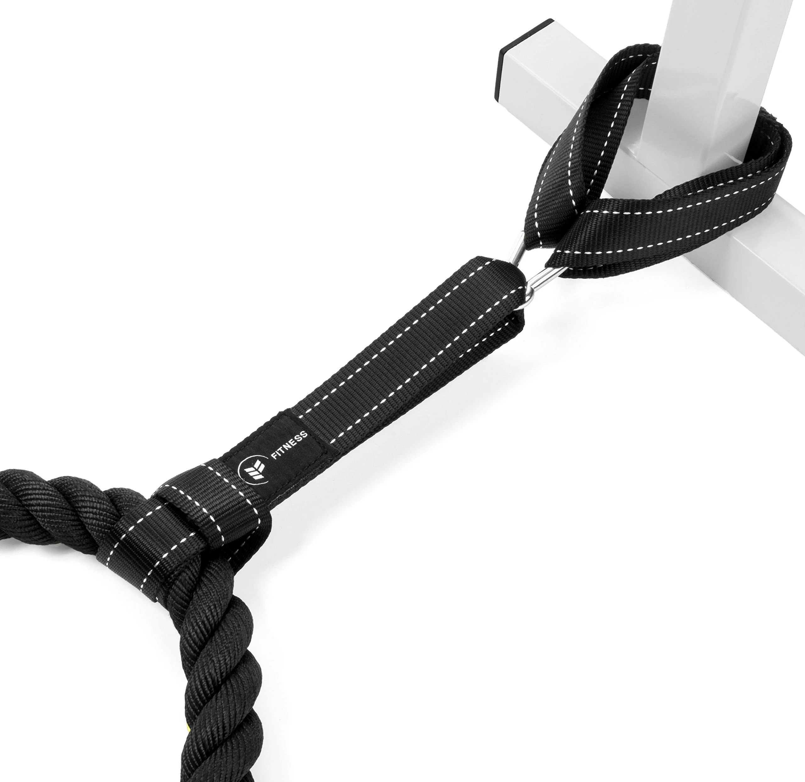 Battle Rope Anchor Strap Kit | Heavy Duty Reinforced Nylon | Easy and Fast Setup | Stops Rope Damage | Stainless Steel Carabiner | Includes Exercise Guide | Black with White Stripe - Eclipse Fitness