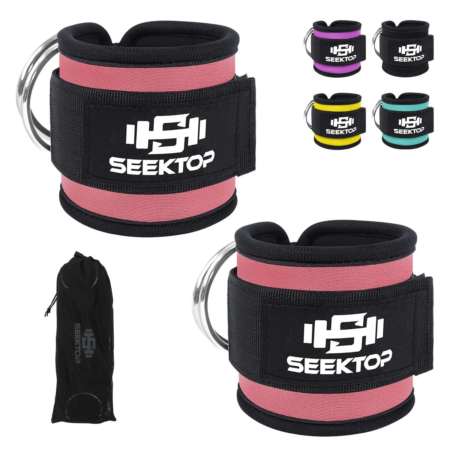 Seektop Ankle Strap for Cable Machine, Comfortable Padded Ankle Cuffs for Kickbacks, Glutes Workout & Lower Body Exercises, Adjustable Leg Ankle Straps for Women & Men Pink Pair