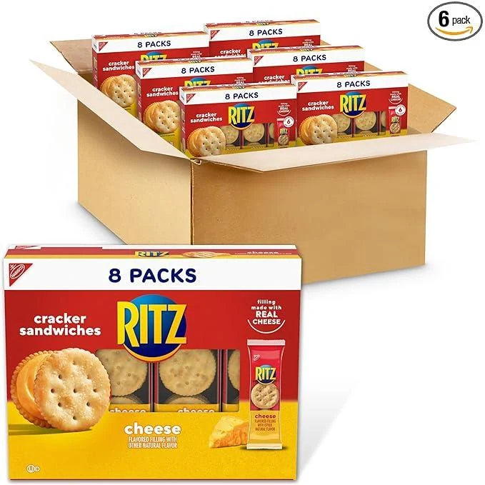 RITZ Cheese Sandwich Crackers, 48 Snack Packs (6 Boxes) Cheese 1.38 Ounce (Pack of 48)