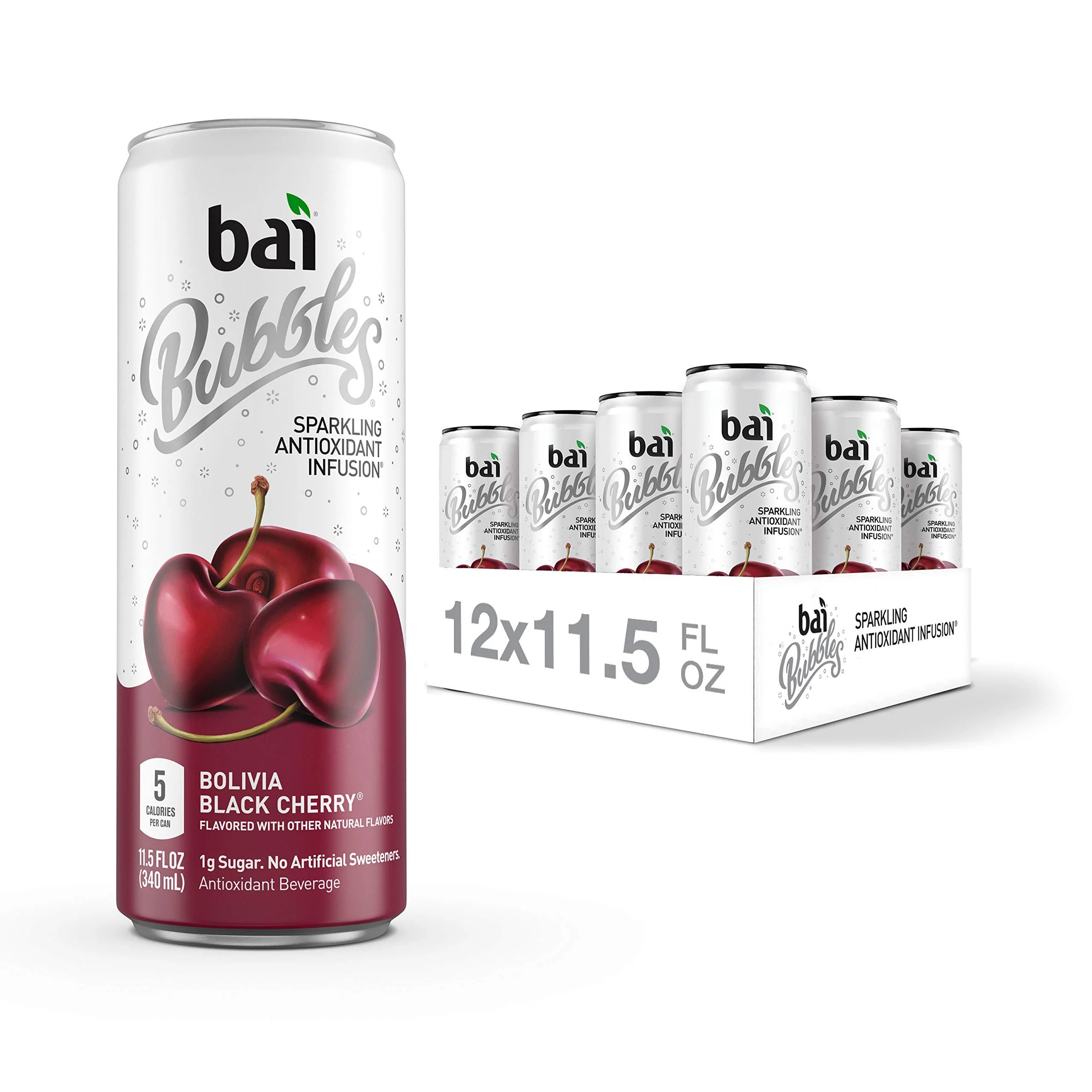 Bai Bubbles, Sparkling Water, Bolivia Black Cherry, Antioxidant Infused Drinks, 11.5 Fluid Ounce Cans, 12 Count Bolivia Black Cherry 11.5 Fl Oz (Pack of 12)