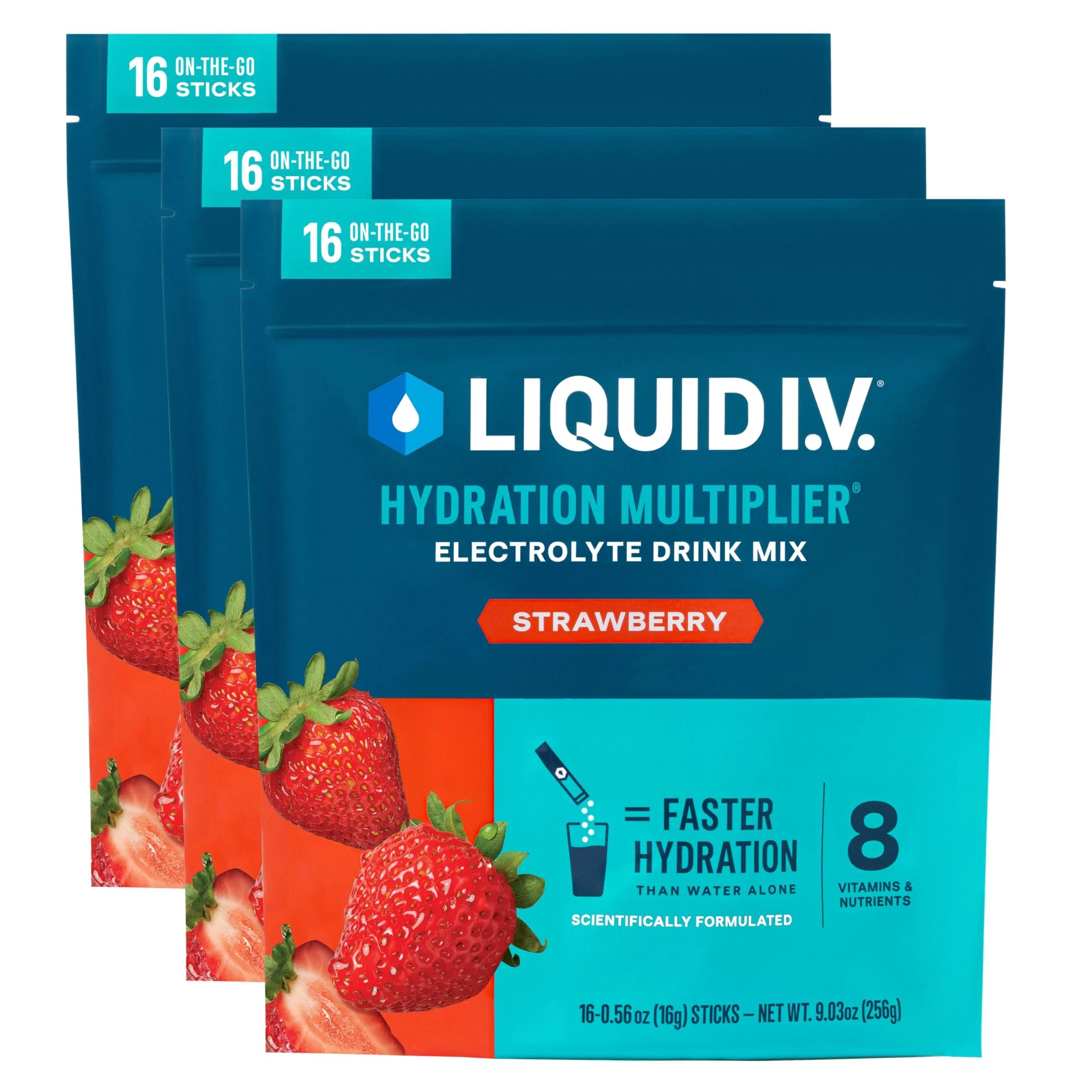 Liquid I.V. Hydration Multiplier - Strawberry | Electrolyte Powder Drink Mix | 3 Pack (48 Servings) Strawberry 9.02 Ounce (Pack of 3)
