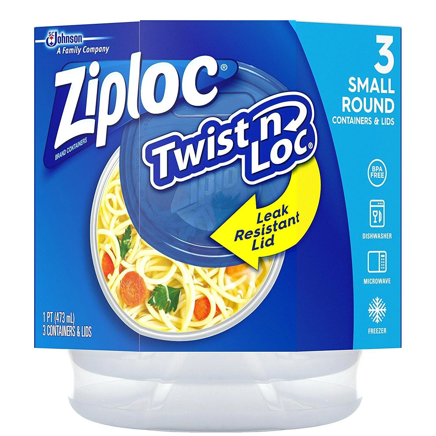 Ziploc Twist 'N Loc Containers, 3 Containers & 3 Lids, 3 Count (Pack of 1)