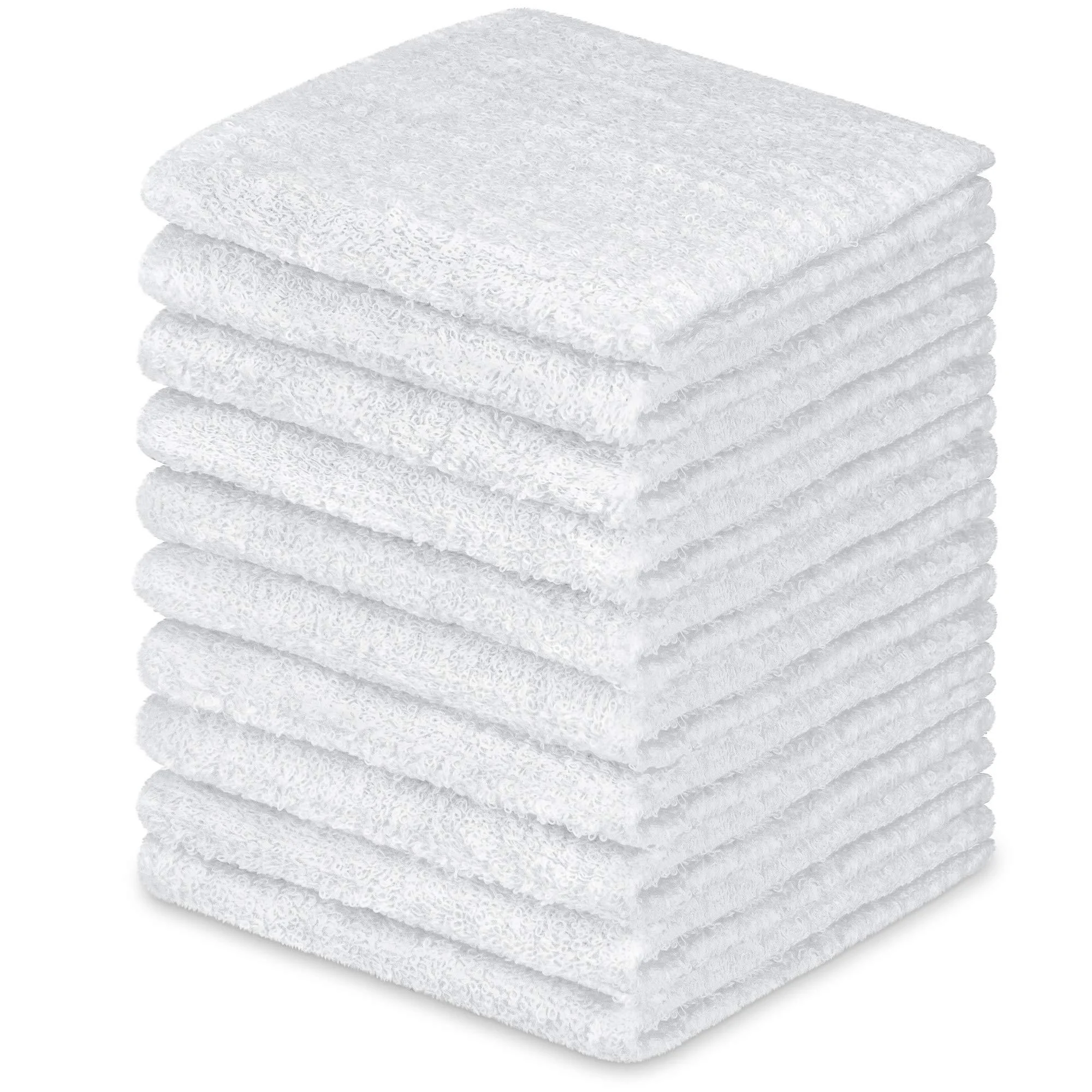DecorRack 10 Pack 100% Cotton Wash Cloth Luxurious Soft 12 x 12 inch Ultra Absorbent Machine Washable Washcloths White (10 Pack) 10 Pack White