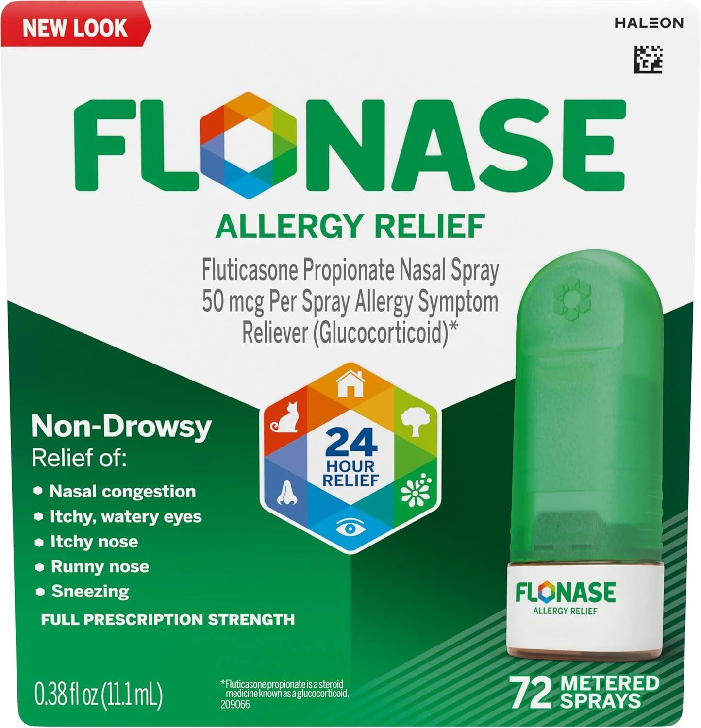 Flonase Allergy Relief Nasal Spray, 24 Hour Non Drowsy Allergy Medicine, Metered Nasal Spray - 72 Sprays