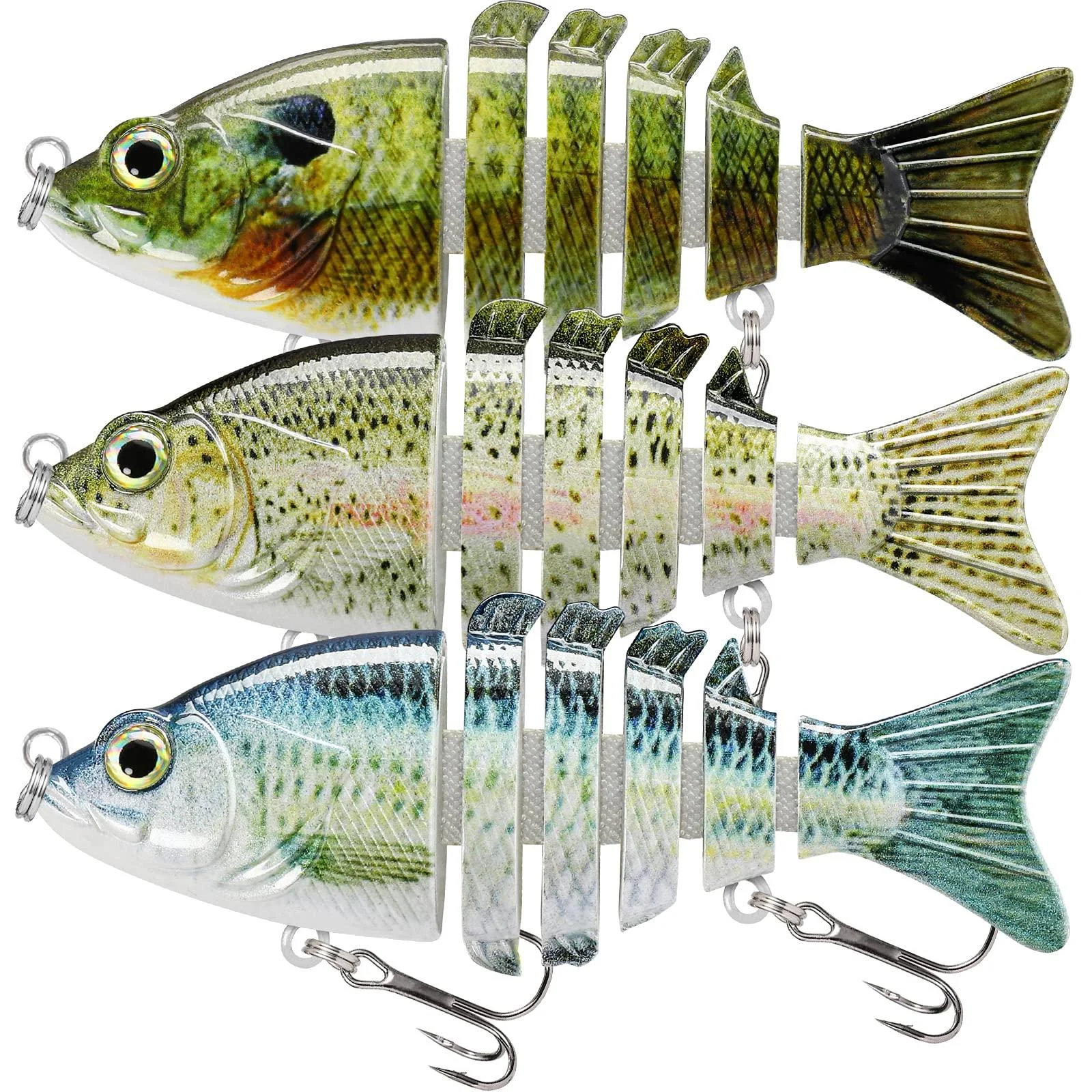 TRUSCEND Fishing Lures for Bass Trout, Multi Jointed Swimbaits, Slow Sinking Bionic Swimming Lures for Freshwater Saltwater Bass Lifelike Fishing Lures Kit A2-3",0.4oz