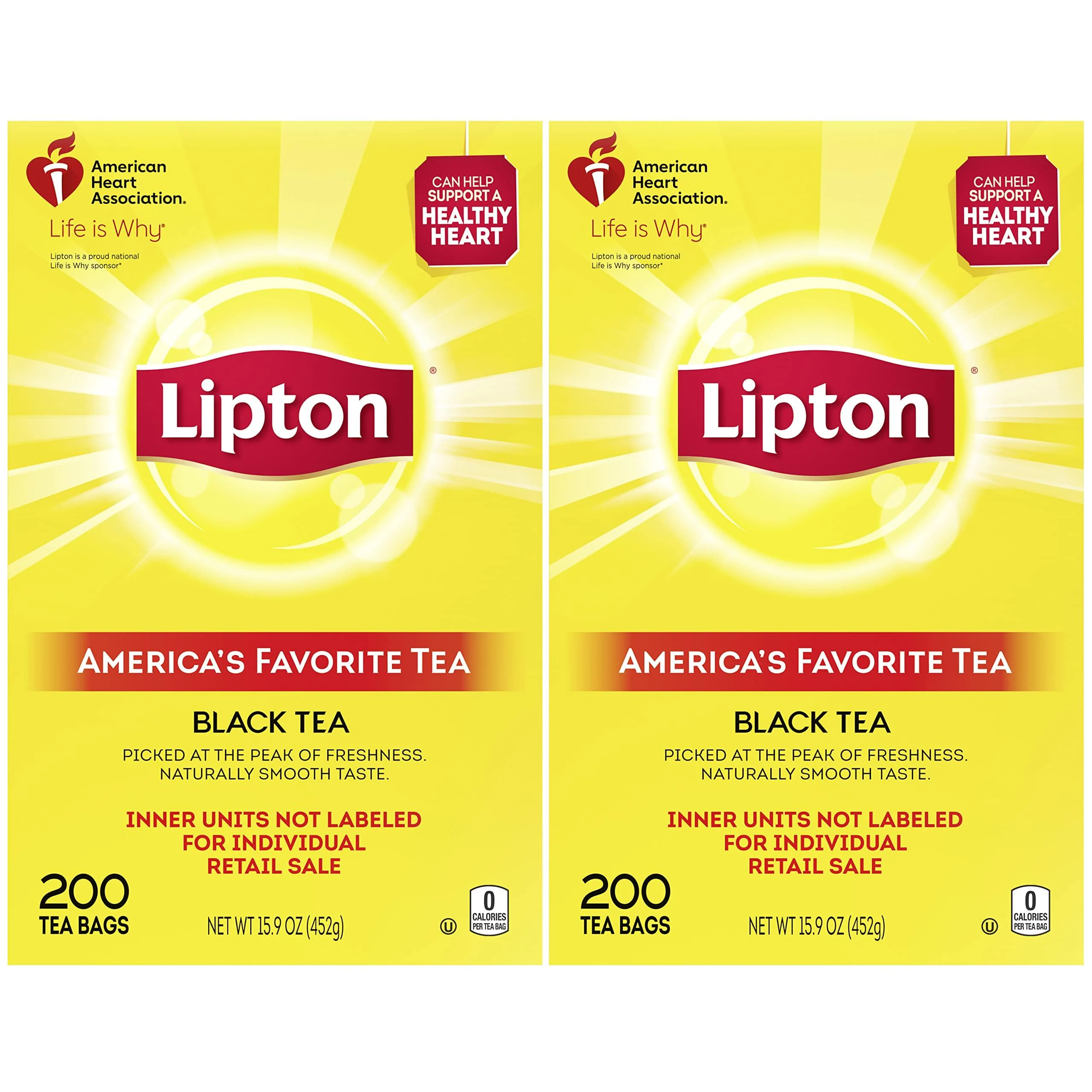 Lipton Tea Bags For A Naturally Smooth Taste Black Tea Iced or Hot Tea That Can Help Support a Healthy Heart 2x200 count tea bags 31.9 oz 200 Count (Pack of 2)