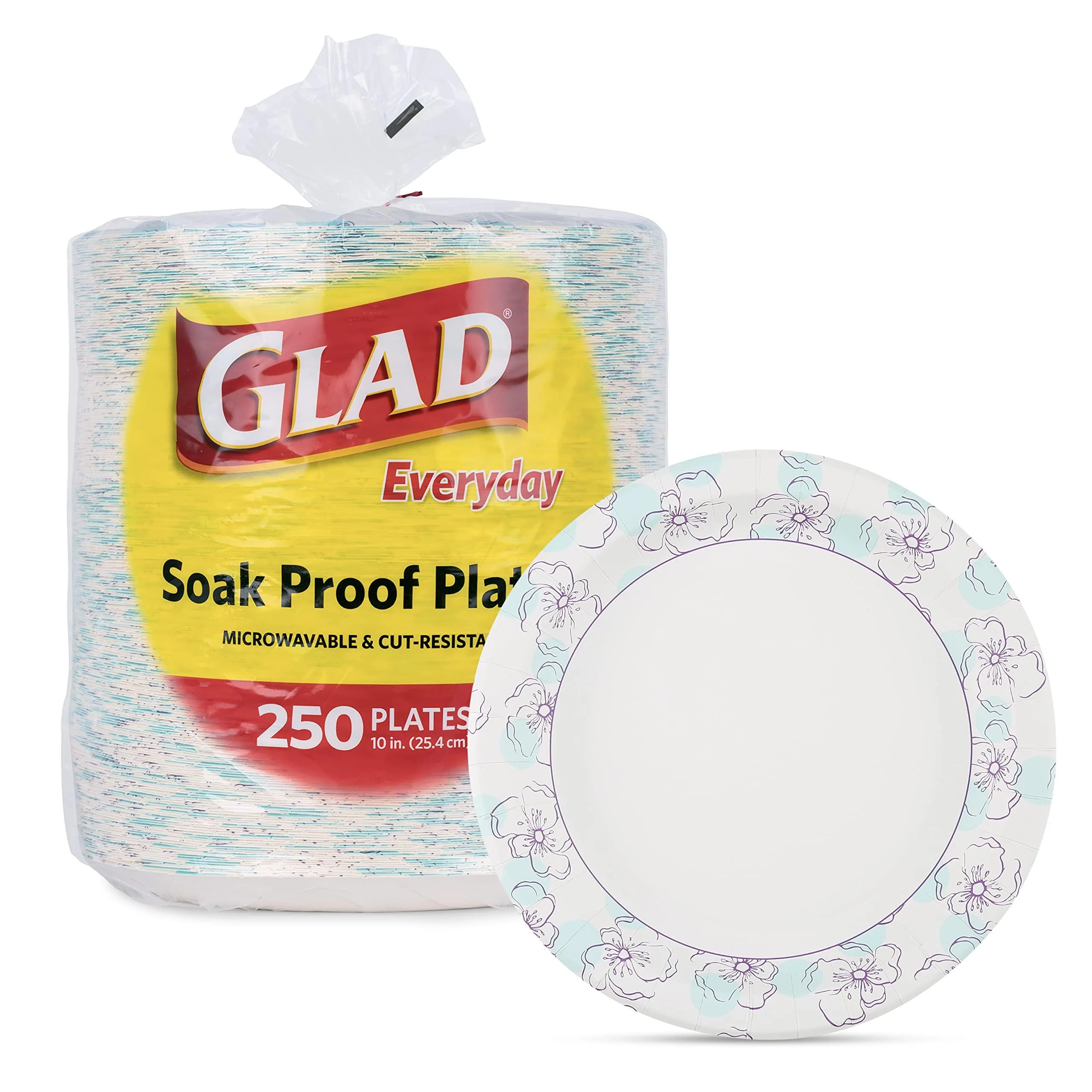 Glad Round Disposable Paper Plates for All Occasions | Soak Proof, Cut Proof, Microwaveable Heavy Duty Disposable Plates | 10" Diameter, 250 Count Bulk Paper Plates Blue Paper Plates 10 Inch - 250 Count