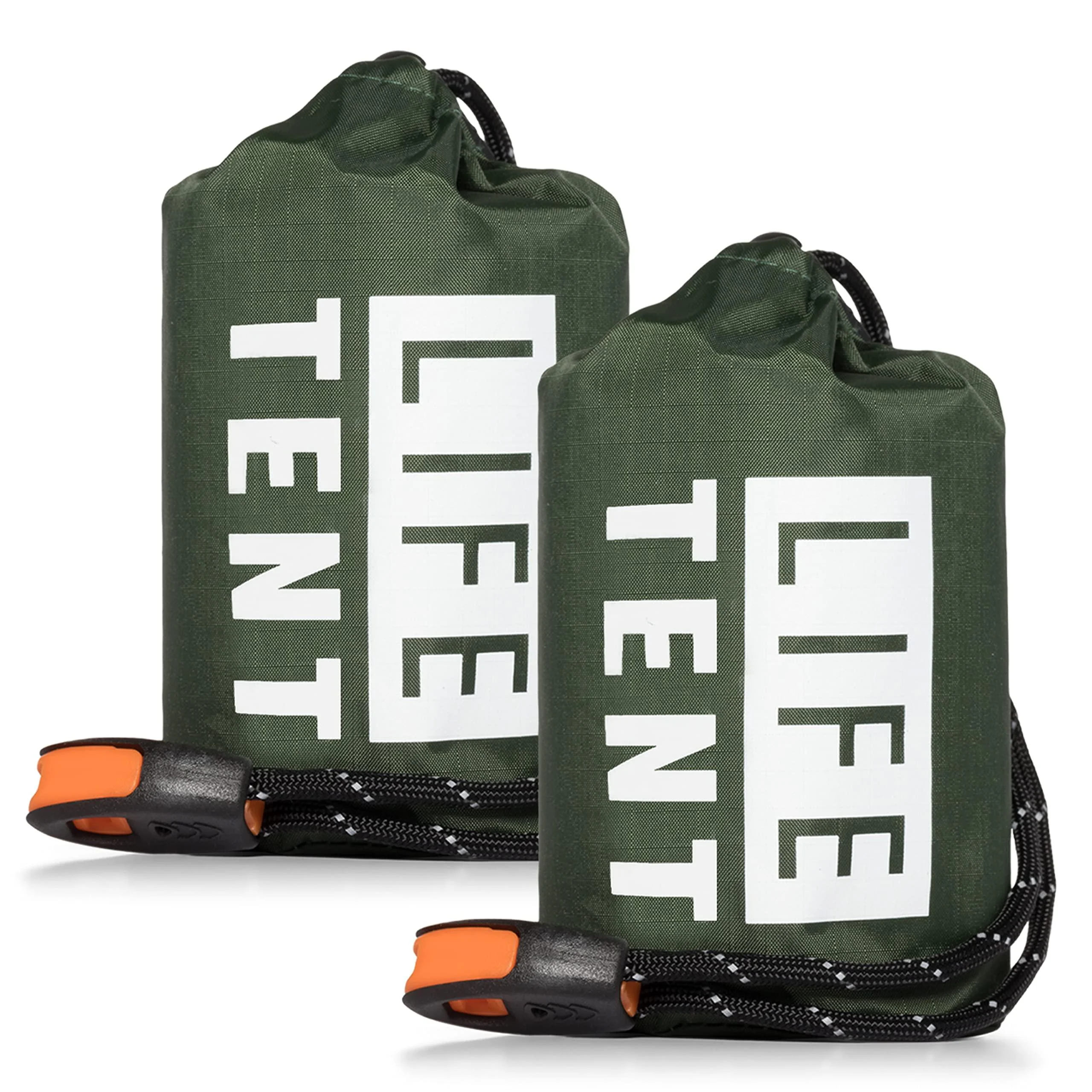 Go Time Gear Life Tent Emergency Survival Shelter 2 Person Emergency Tent Use As Survival Tent Emergency Shelter Tube Tent Survival Tarp - Includes Survival Whistle & Paracord Green 2pack
