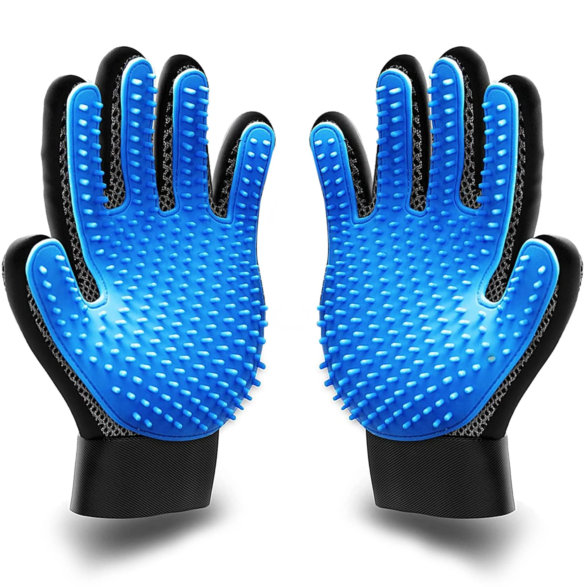 KENNELS & KATS Pet Grooming Gloves | Deshedding Glove for Easy, Mess-Free Grooming | Grooming Mitt for Dogs, Cats, Rabbits & Horses with Long/Short/Curly Hair | Pet Hair Gloves for Pet Hair Removal Pair - One Size Fits All Blue