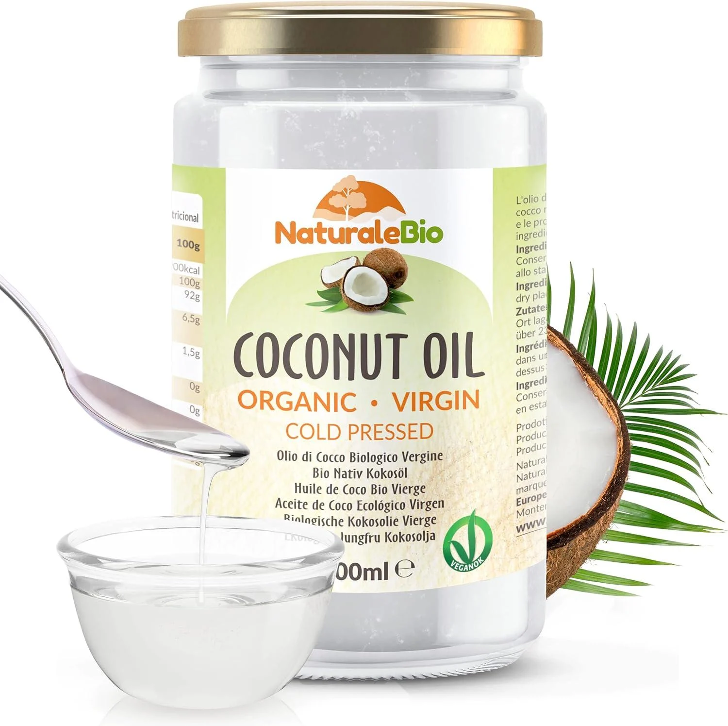 NaturaleBio Organic Virgin Coconut Oil 1 Litre Raw Cold Pressed - Generic