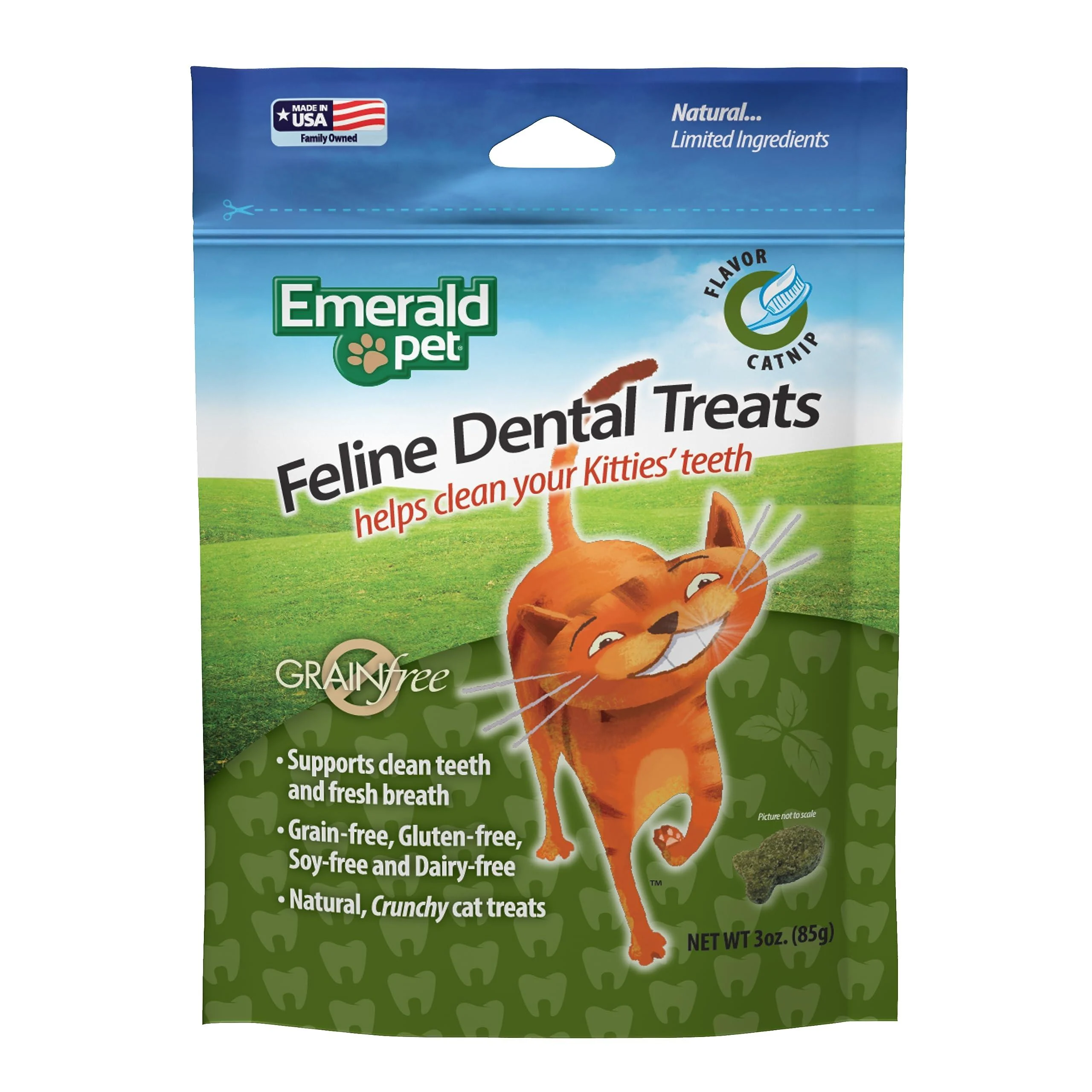 Emerald Pet Grain Free Catnip Natural Cat Dental Treats for Cats 85g Catnip