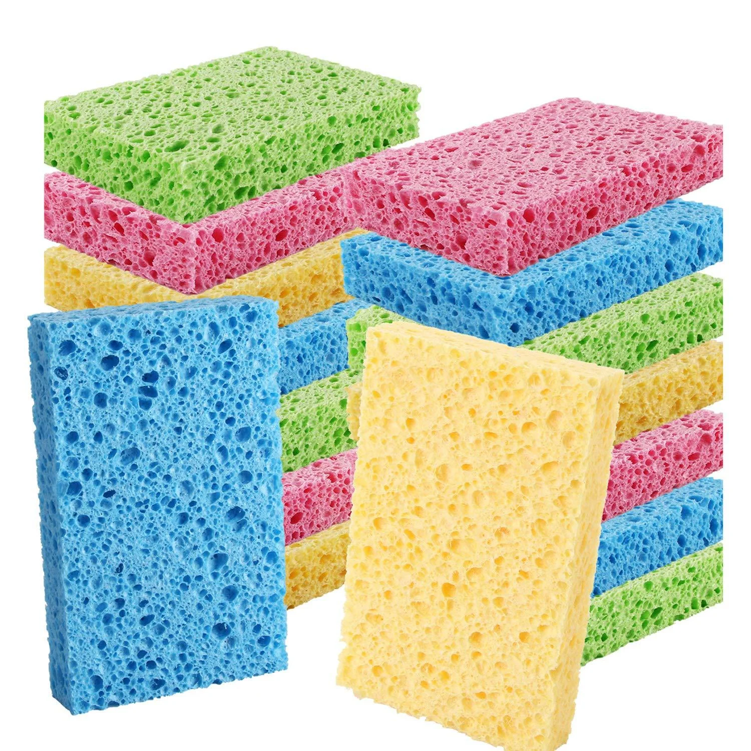 Cleaning Scrub Colored Sponge Non-Scratch Kitchen Cellulose Dishwashing Sponge 16Pack Biodegradable Natural Sponge 16 Count (Pack of 1)