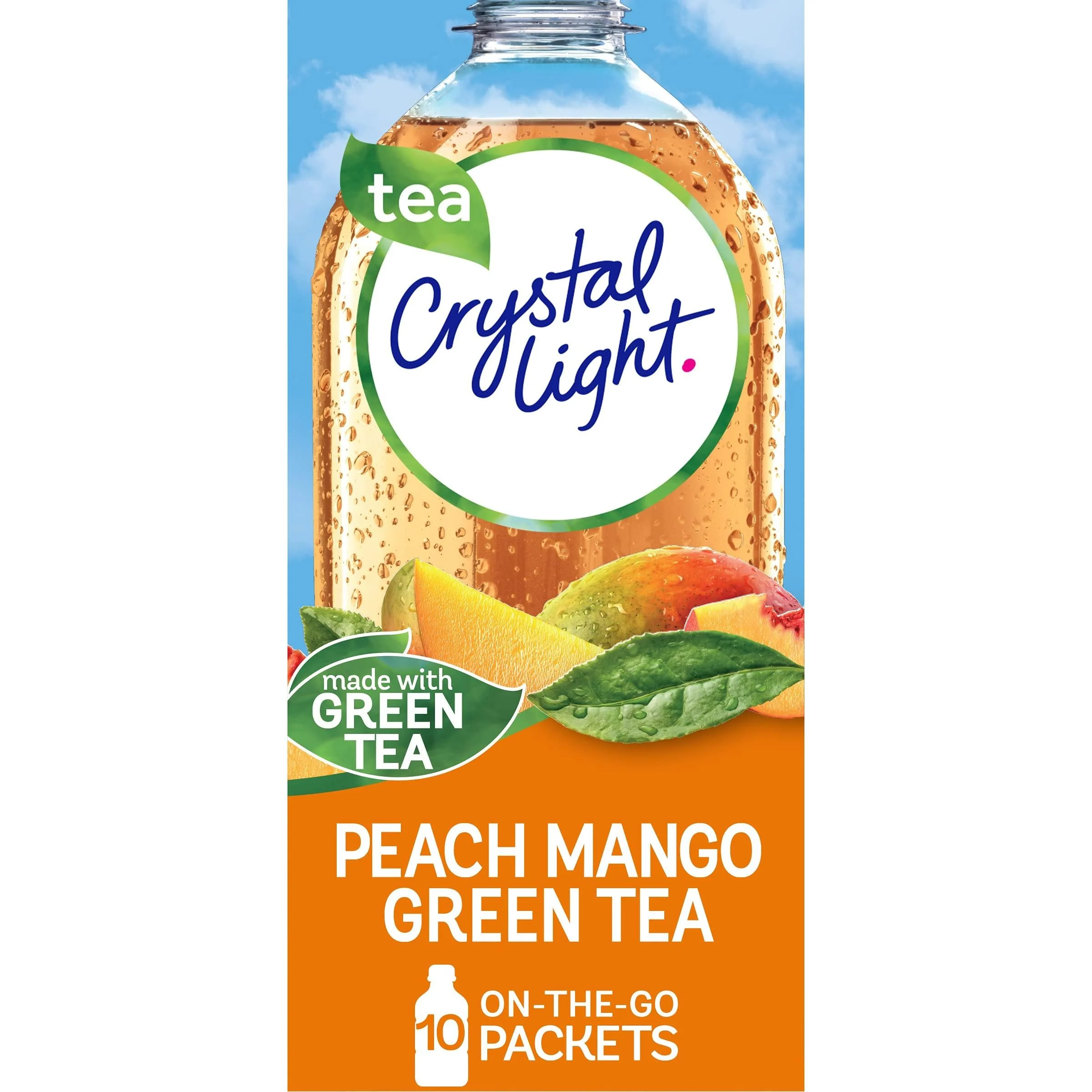 Crystal Light Sugar-Free Peach Mango Green Tea Drink Mix (10 On-the-Go Packets), mango, peach, 0.8 Oz 0.08 Ounce (Pack of 10)