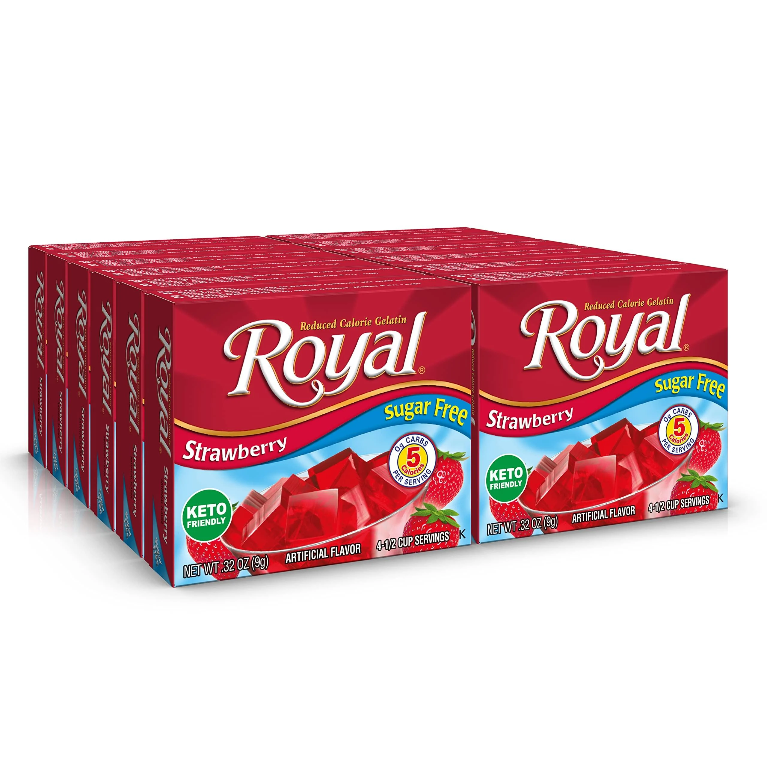Royal Strawberry Gelatin Dessert Mix, Sugar Free and Carb Free 0.32 0z (Pack of 12 ) Sugar Free - Strawberry