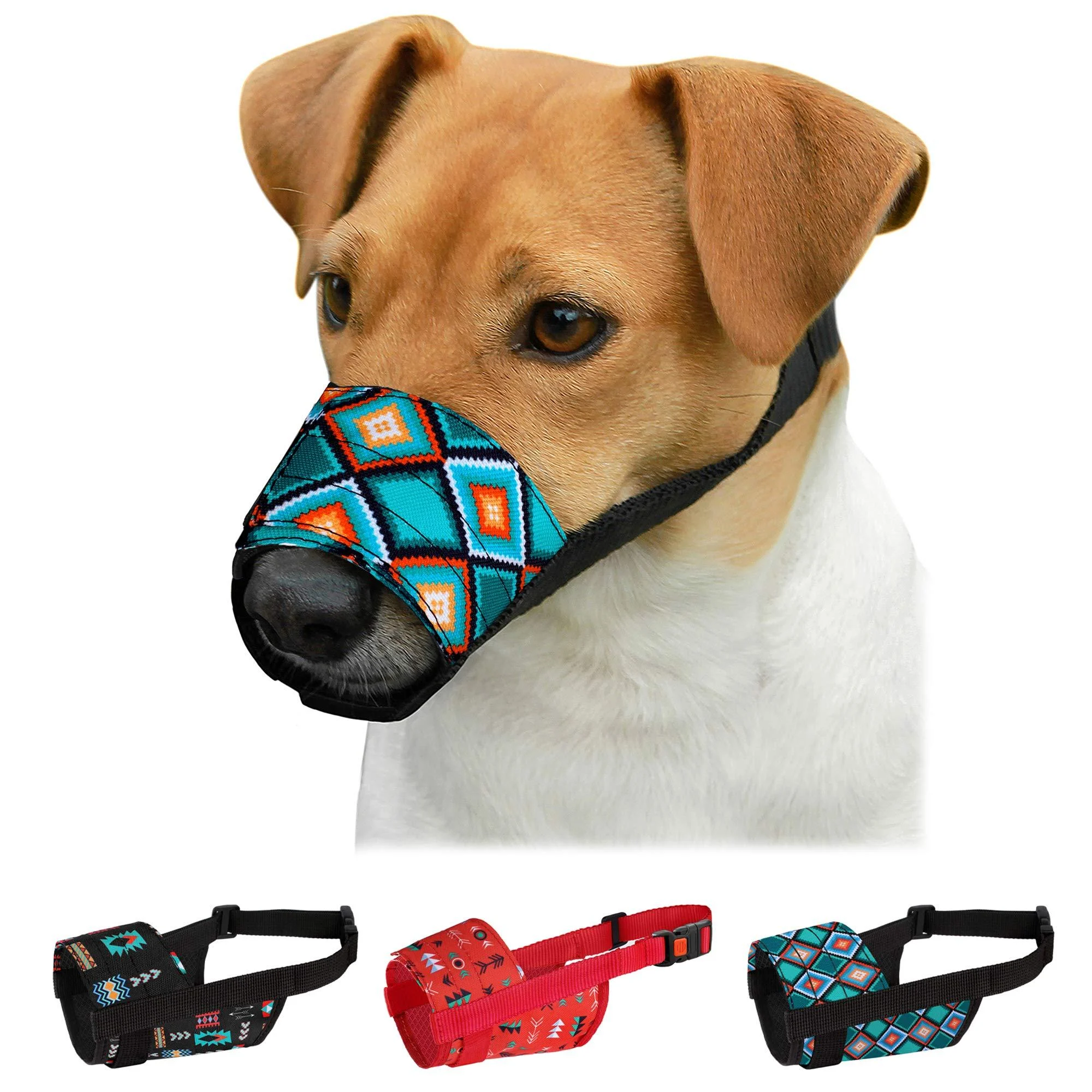 Collardirect Dog Maulkorb - adjustable soft breathable nylon for small medium large dogs against chewing barking biting - 3 tribal patterns (pattern 3) pattern 3 s
