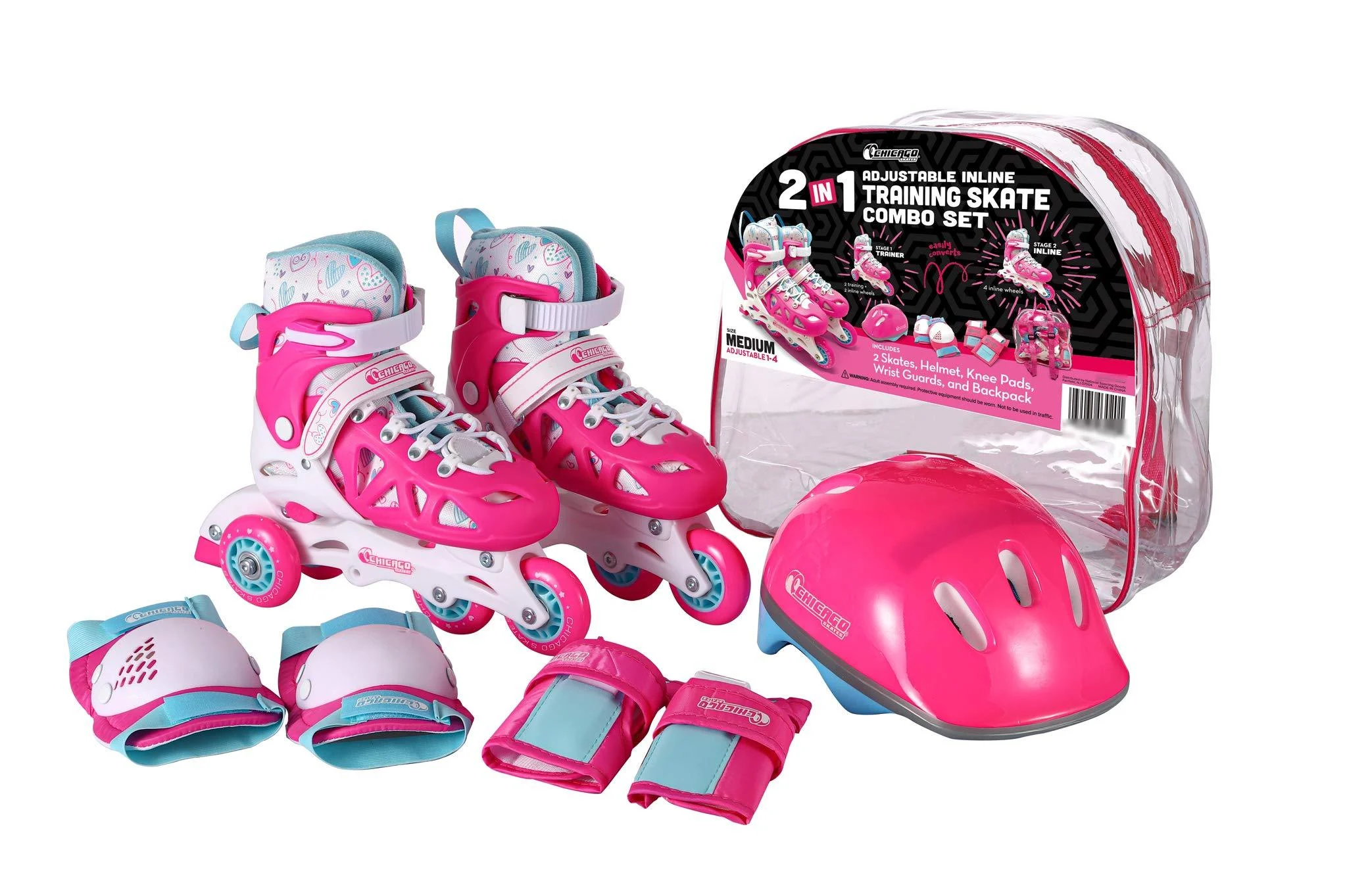Chicago Skates Inline Training Skate Combo Set Small J10-J13 Pink