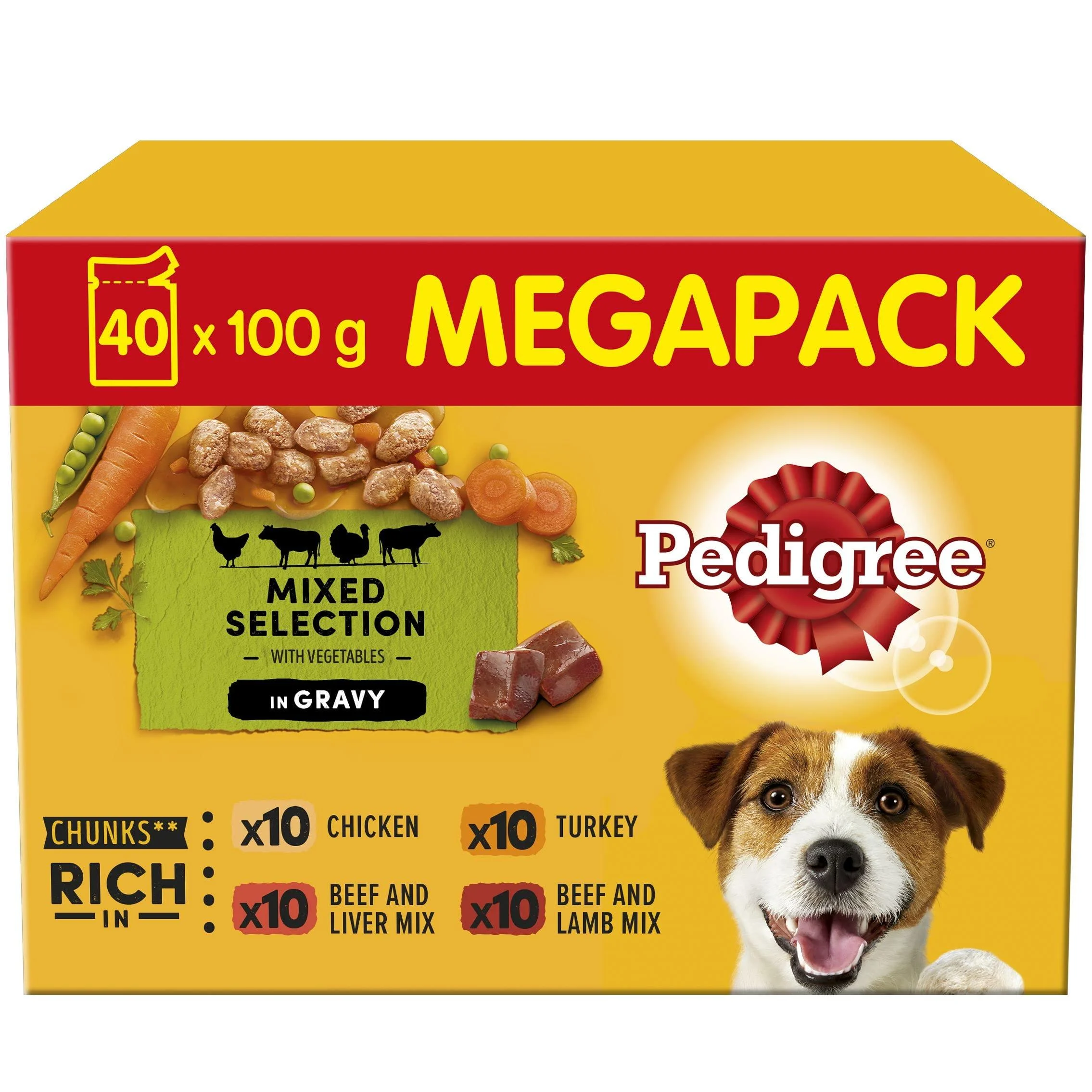 Pedigree Mixed Selection in Gravy 40 Pouches Adult Wet Dog Food Megapack (40 x 100 g) Adult Mixed Selection in Gravy 100 g (Pack of 40)