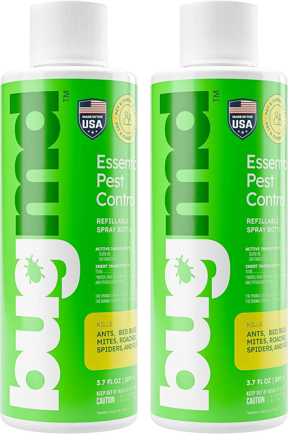 BugMD Pest Control Essential Oil Concentrate 3.7 oz (2-Pack), Plant-Powered Bug Spray Quick Kills Flies, Ants, Fleas, Ticks, Roaches, Mosquitoes 2 Concentrates