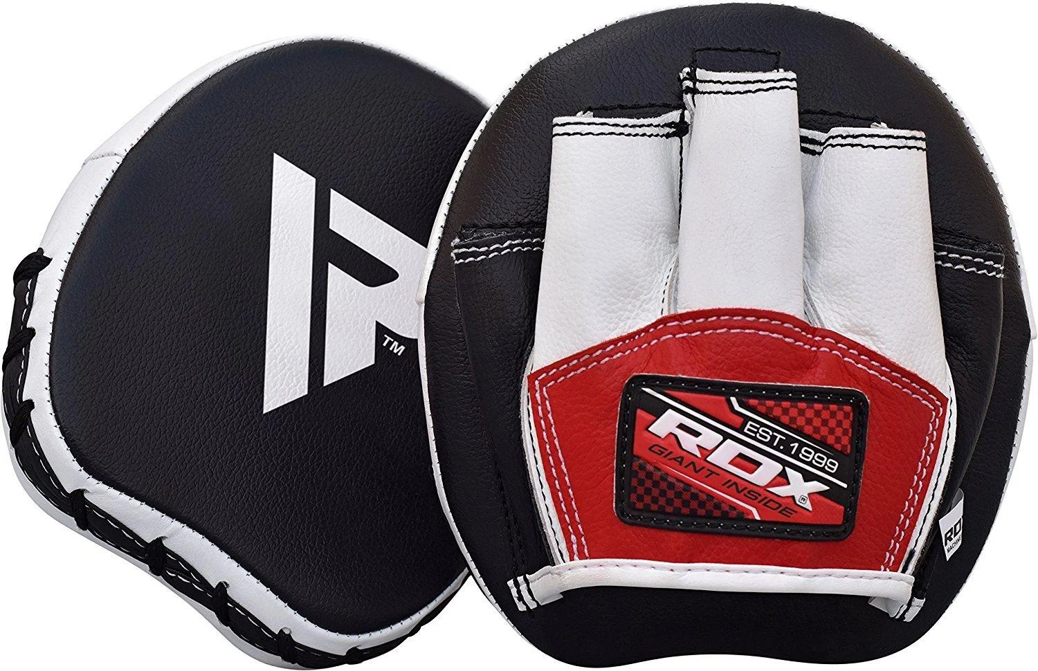RDX Boxing Pads Mini Focus Mitts, Maya Hide Leather Micro Hook and Jab Hand Pads, Smartie Strike Shield for Kickboxing, MMA, Muay Thai, Punching Target, Martial Arts, Karate Training Black