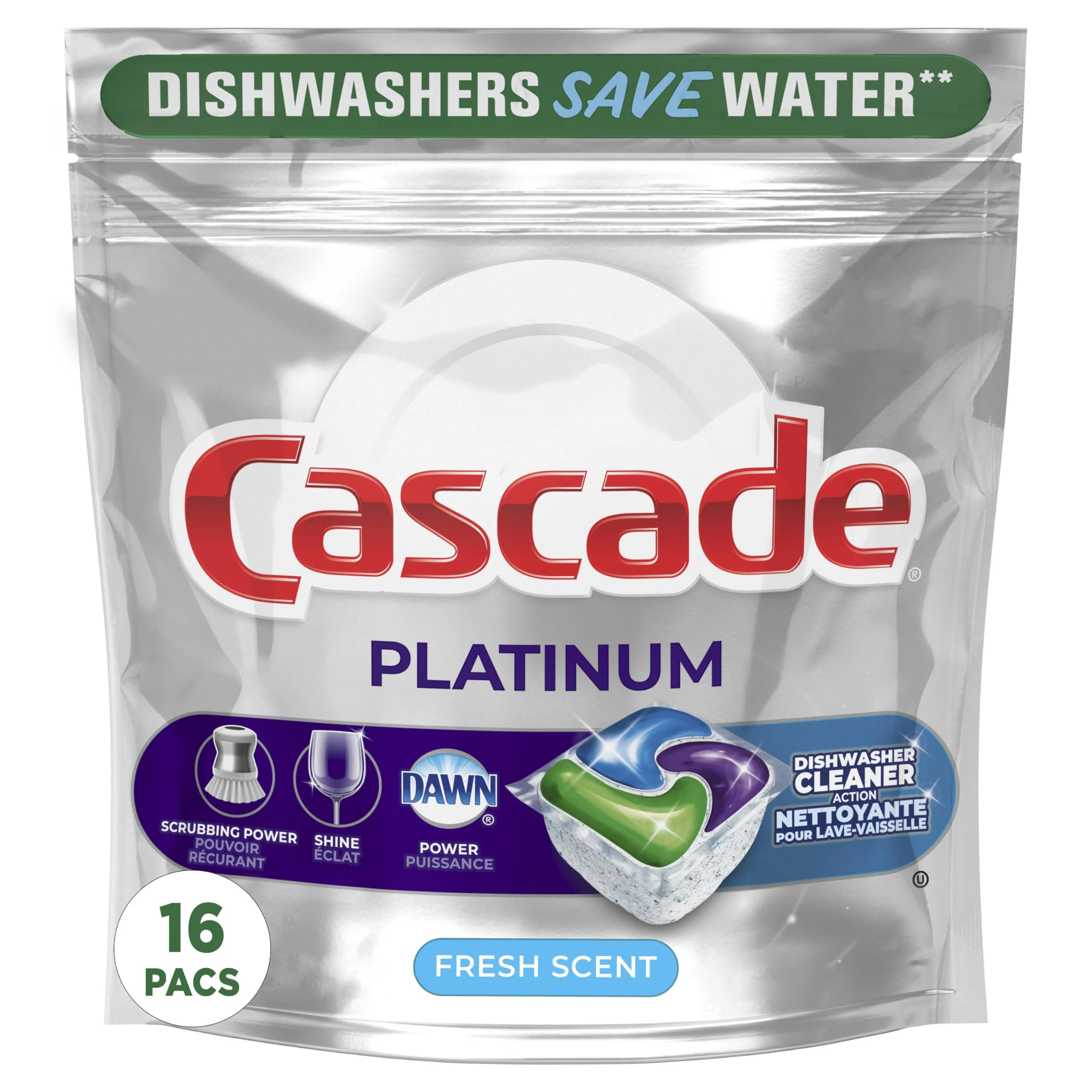 Cascade Dishwasher Detergent Pods with Dishwasher Cleaner Platinum Actionpacs Dishwasher Pods Fresh Scent 16 Count