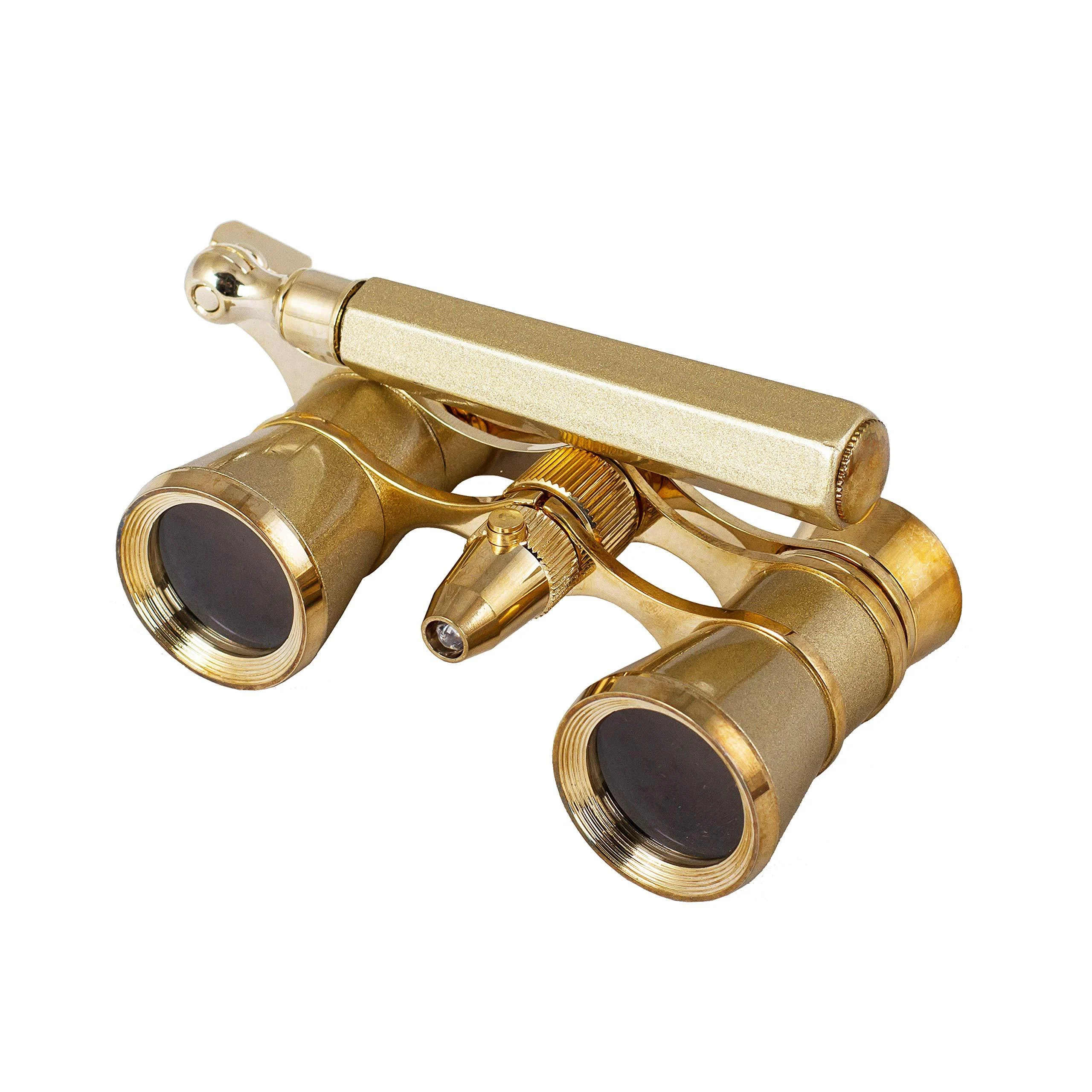 Levenhuk Broadway 325N Opera Glasses (Gold Theater Binoculars with LED Light and Extendable Handle) with Handle - Gold